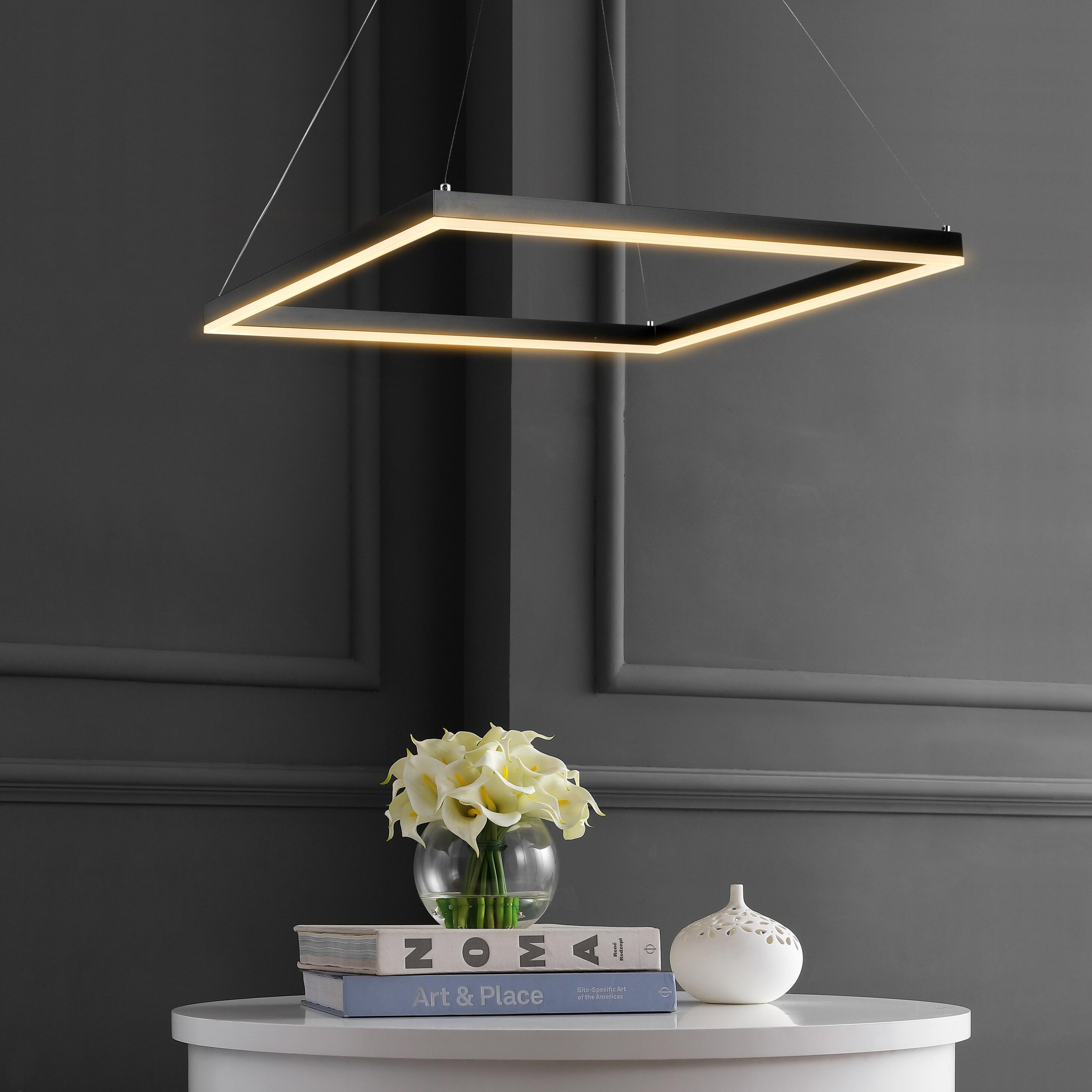 Nero 23.63" Square Contemporary Modern Metal Integrated LED Pendant Light, Black
