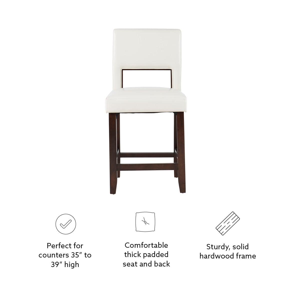Linon 24" Vega Padded Back and Seat Faux Leather Counter Height Barstool Hardwood White: Rubberwood Legs, Polyurethane Upholstery