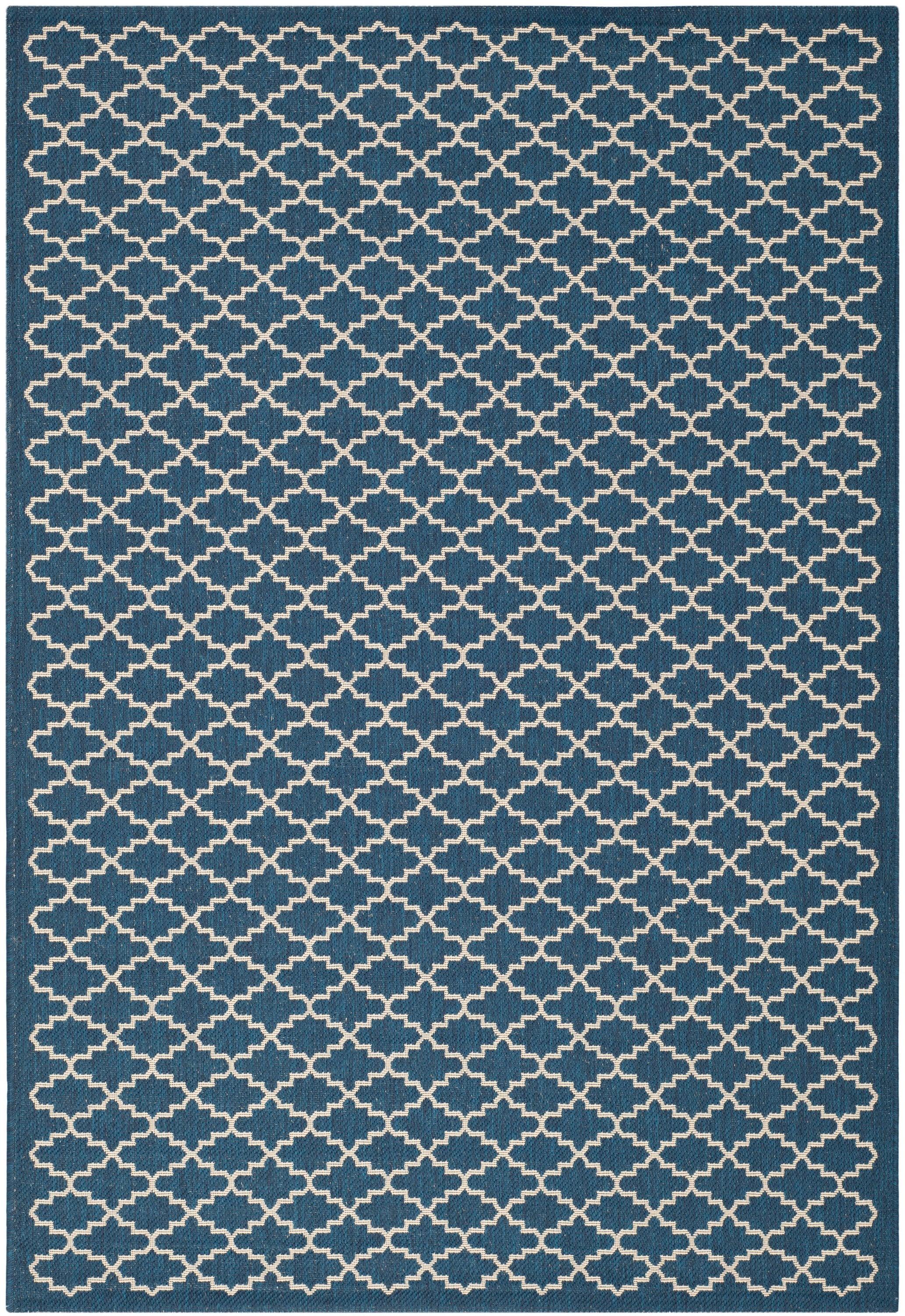 Courtyard CY6919 Power Loomed Indoor and Outdoor Area Rug - Navy/Beige - 4'x5'7" - Safavieh