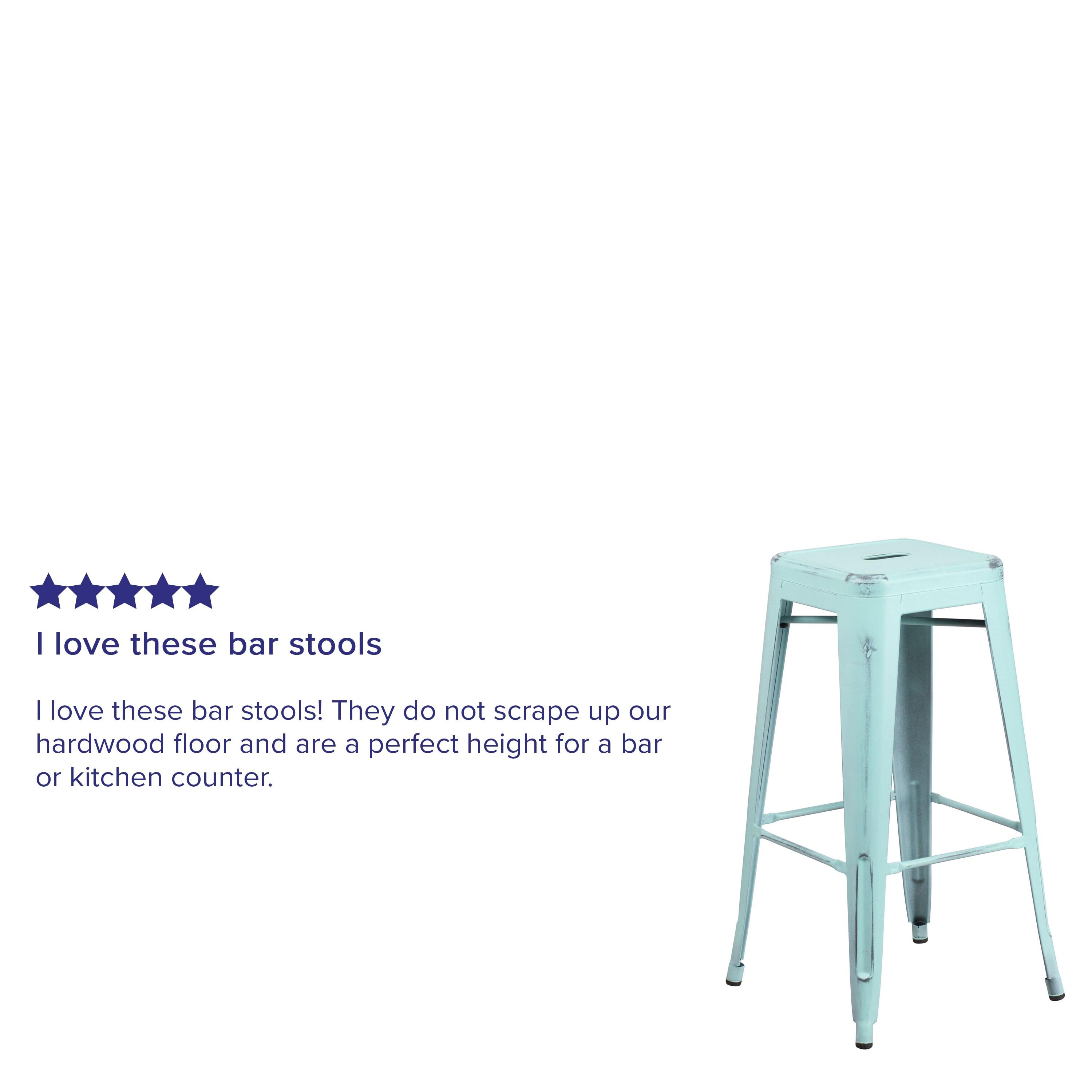 Flash Furniture Commercial Grade 30" High Backless Distressed Green-Blue Metal Indoor-Outdoor Barstool