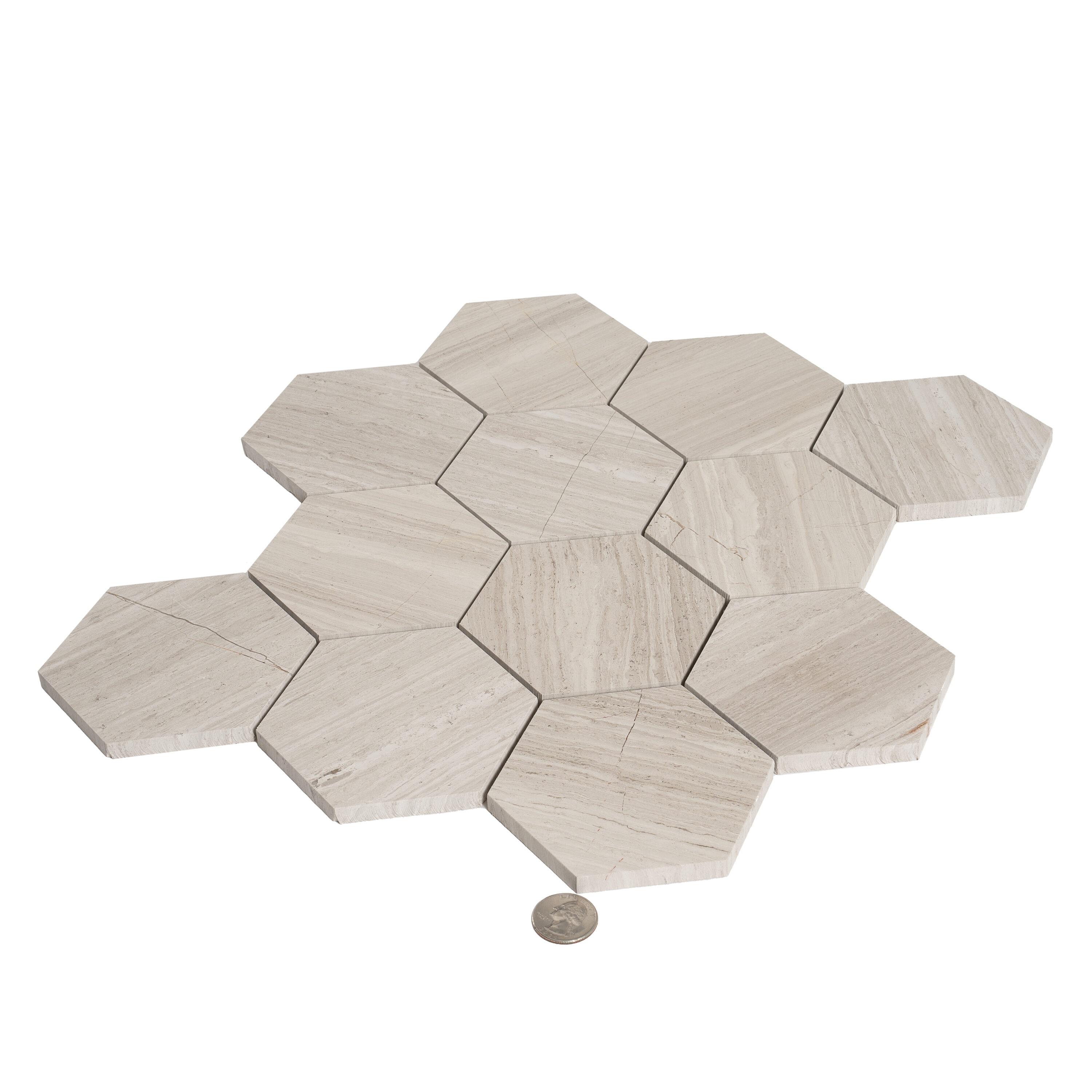 Apollo Tile   Beige 11.4-in. x 12.3-in Polished Wooden Textured Mosaic Hexagon Floor And Wall Tile (4.87 sq ft/case)