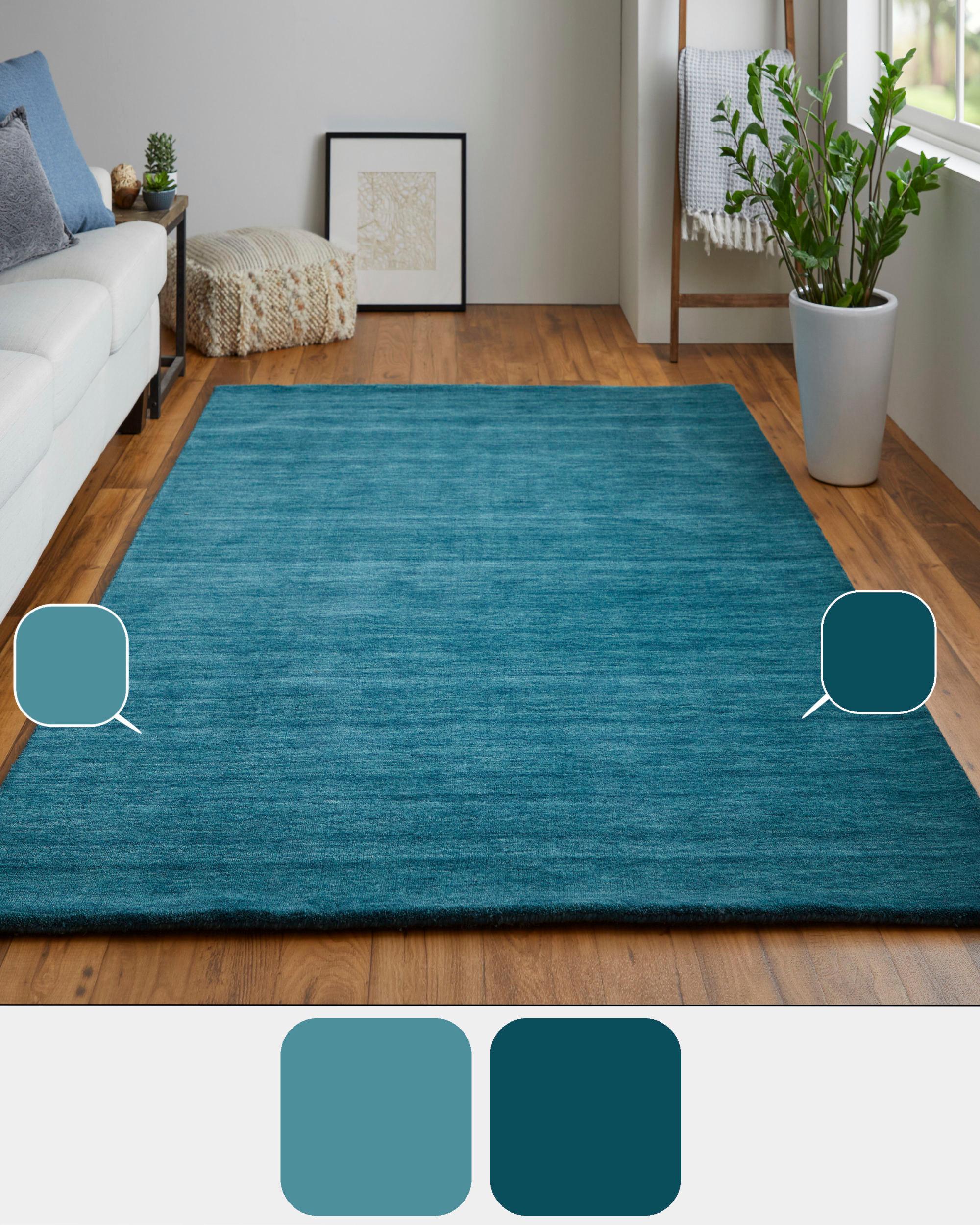 Luna Teal Wool 8' Round Hand-Knotted Easy Care Area Rug