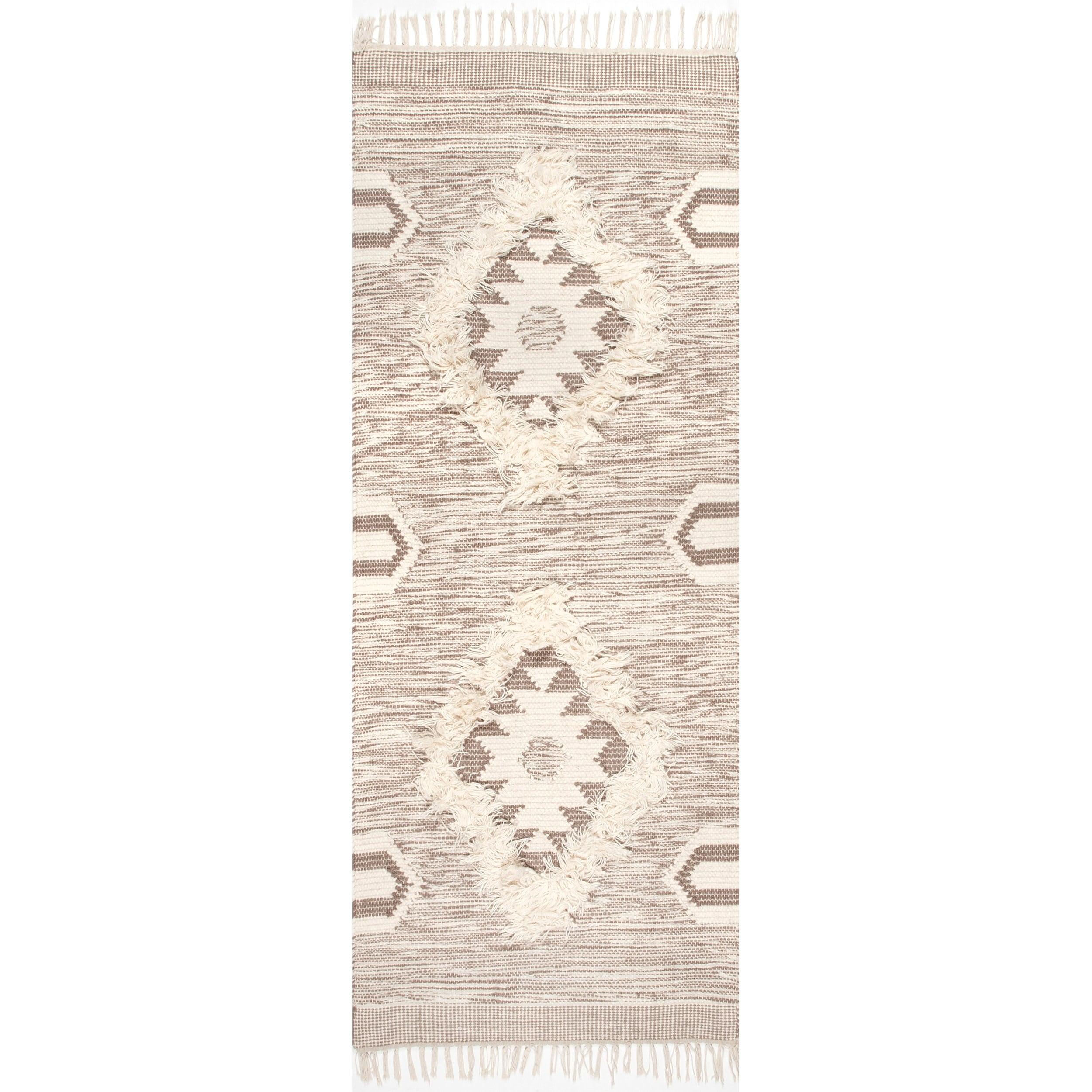 Nuloom Savannah Geometric 2x6 Wool Runner Indoor Area Rug for Living Room Bedroom Dining Room Entryway Hallway Kitchen, Beige/Ivory