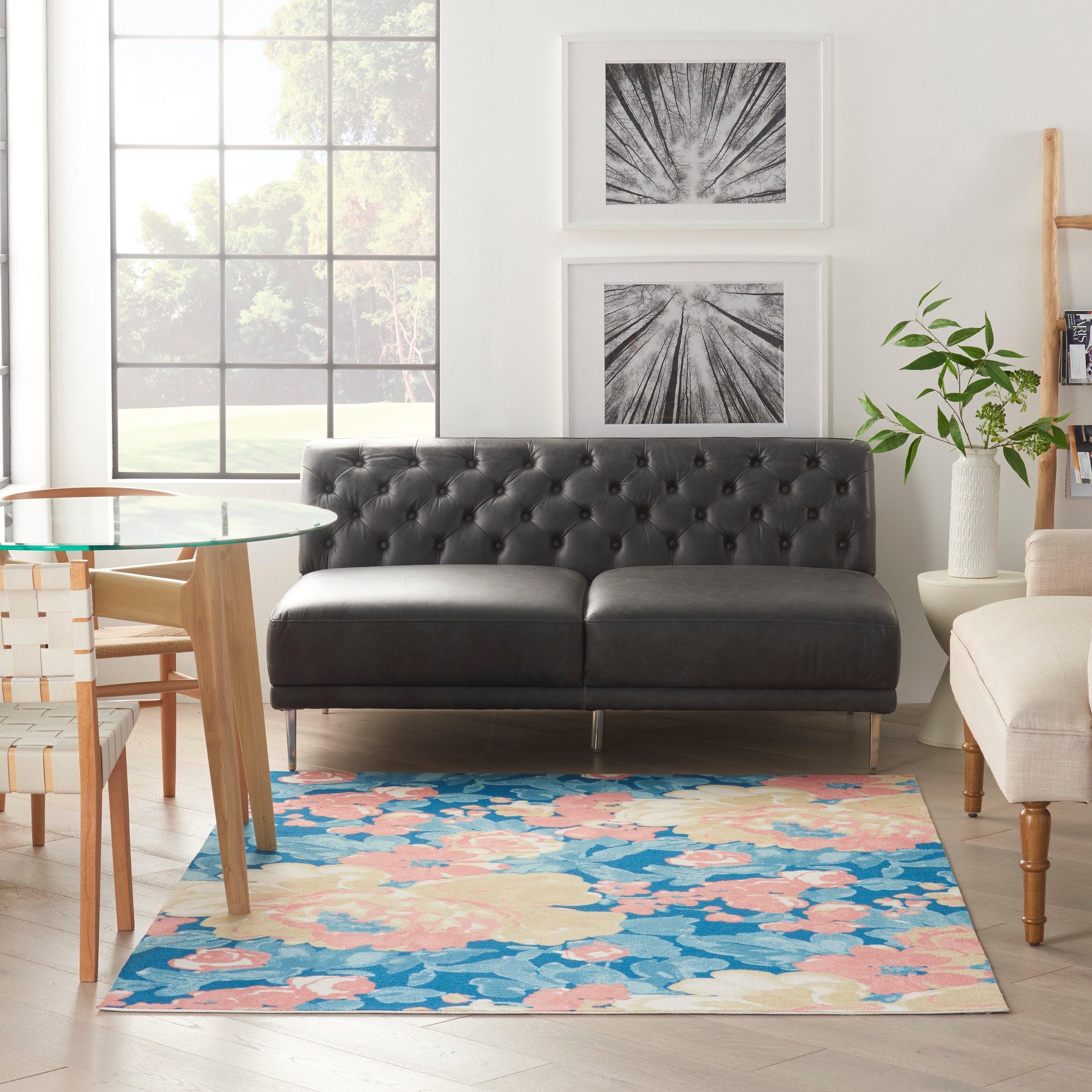 Waverly Floral Blue Outdoor Area Rug