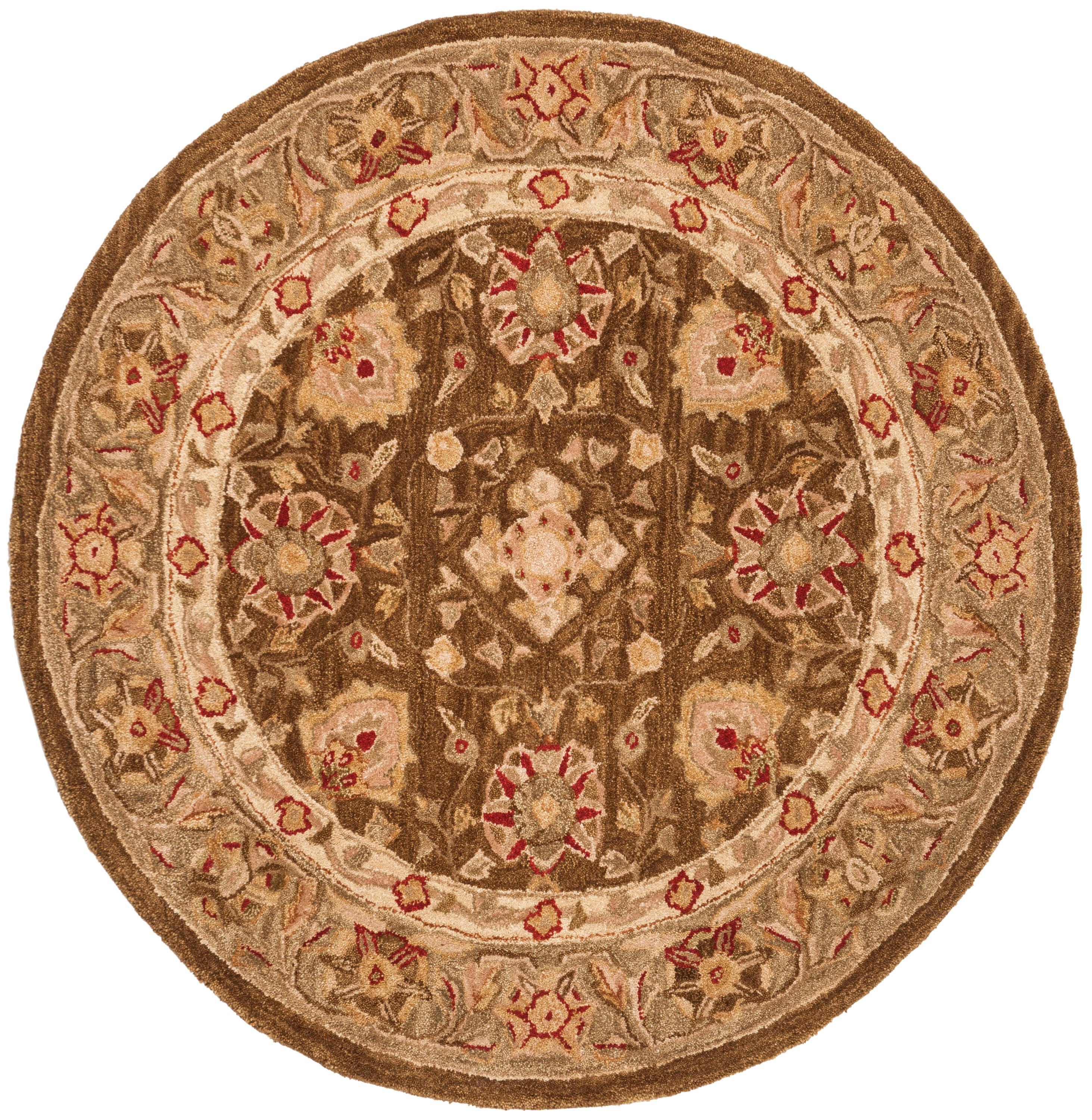 Handmade Anatolia Inspired 8' Round Wool Area Rug in Brown/Green