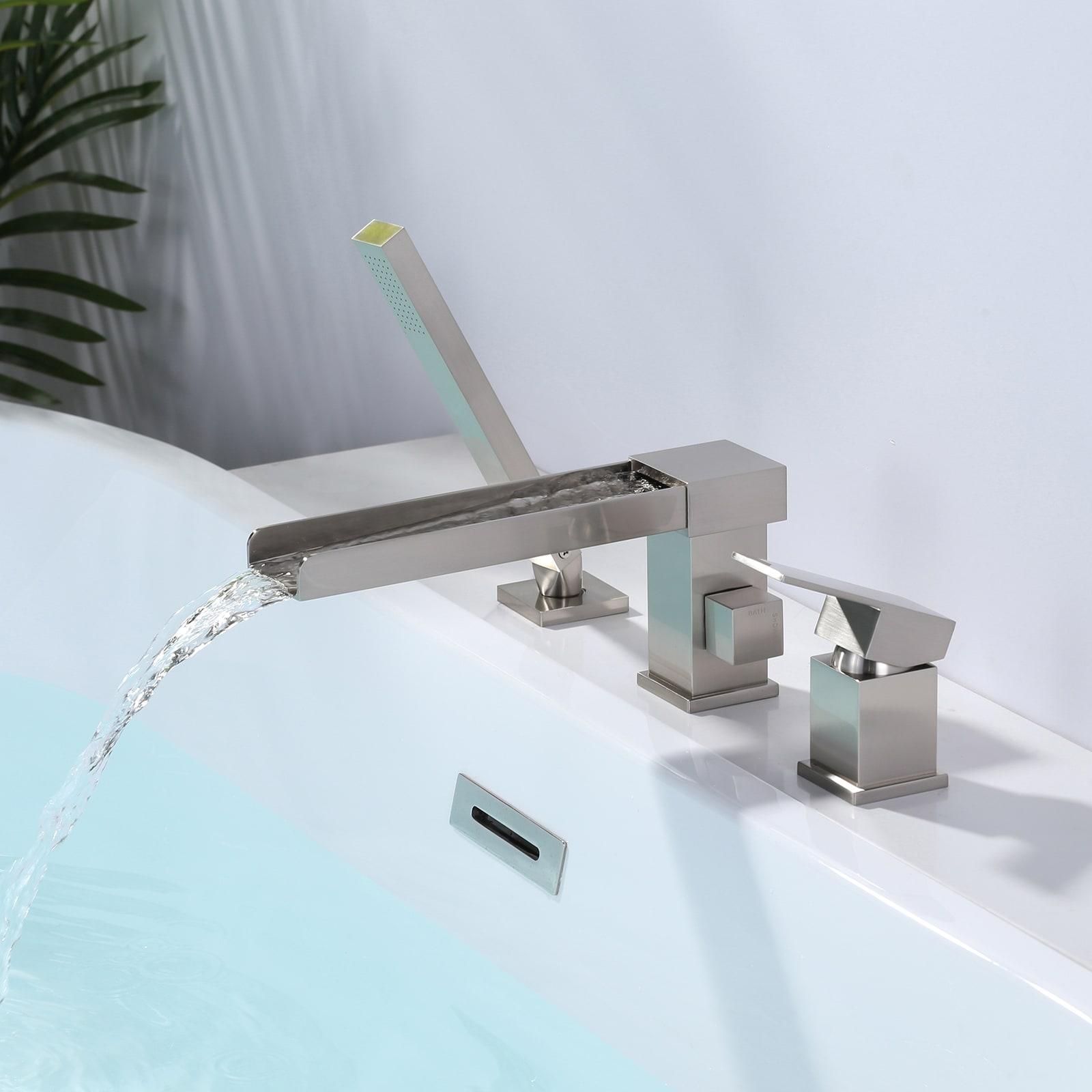 Brushed Nickel Waterfall Roman Tub Faucet with Hand Shower