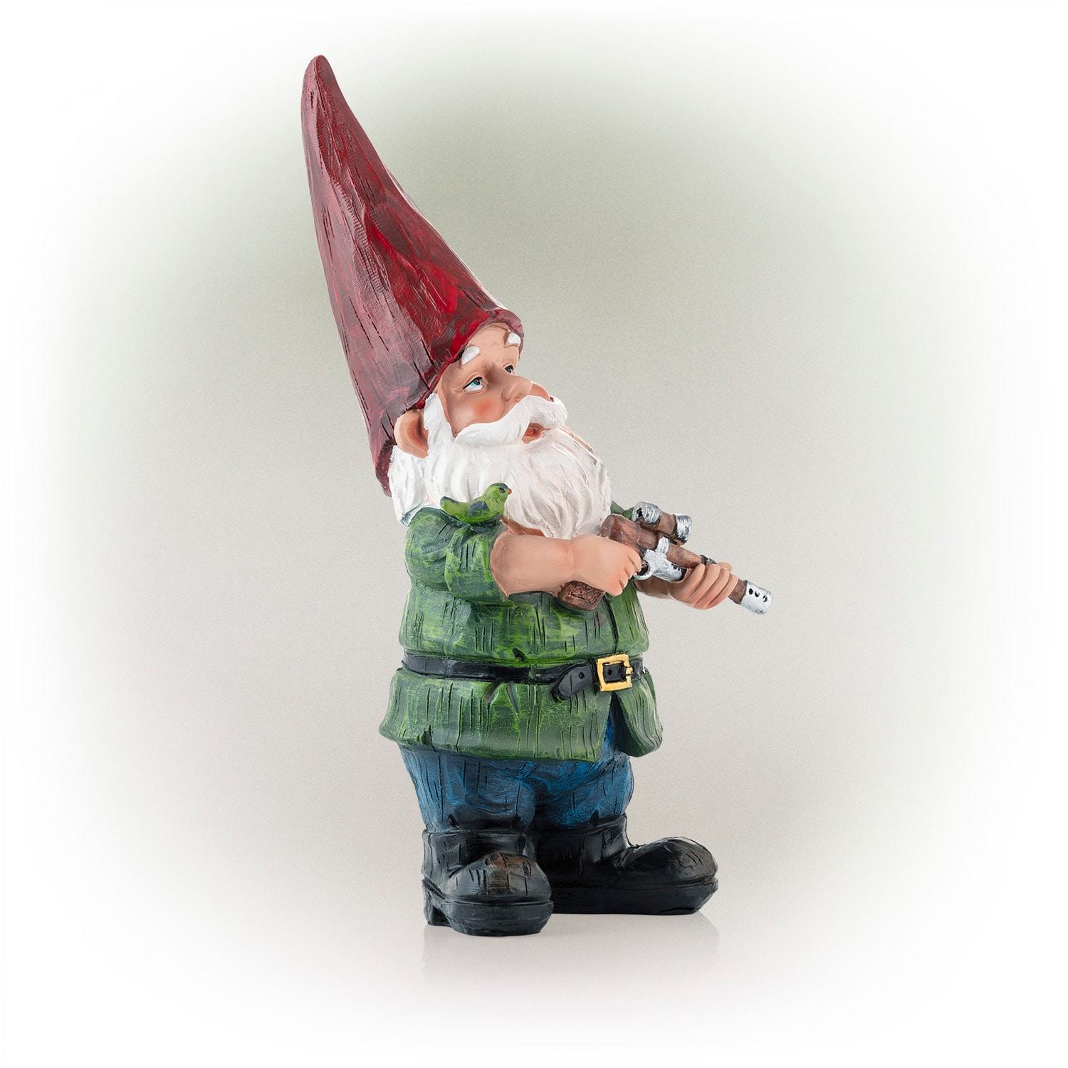 11" Polyresin Hunting Shirt Garden Gnome Statue Green - Alpine Corporation: Weatherproof Outdoor Decor