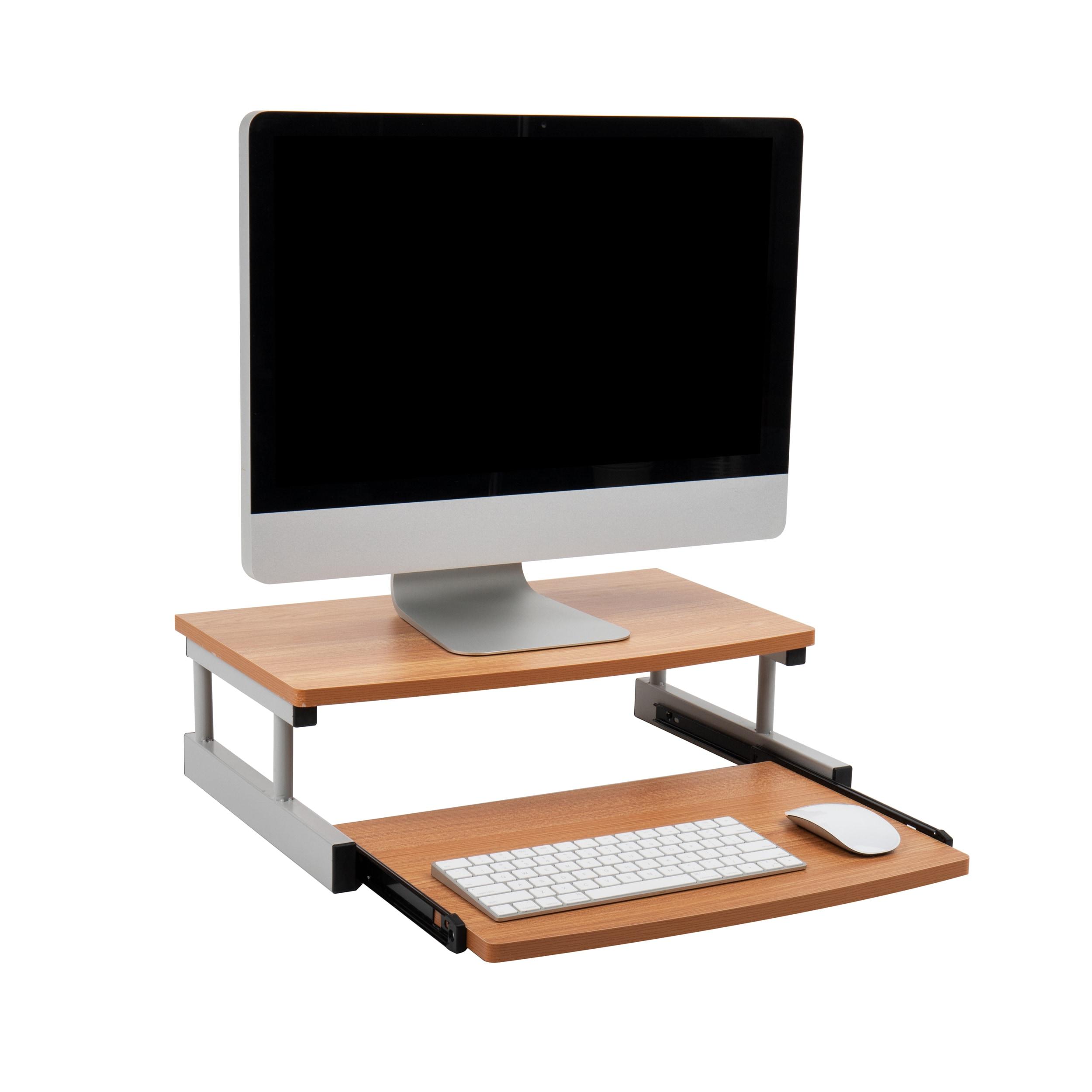 Mind Reader Monitor Stand, Sliding Keyboard Drawer, Laptop, Riser, Office, Wood, Metal, 20"L x 14.75"W x 5.9"H