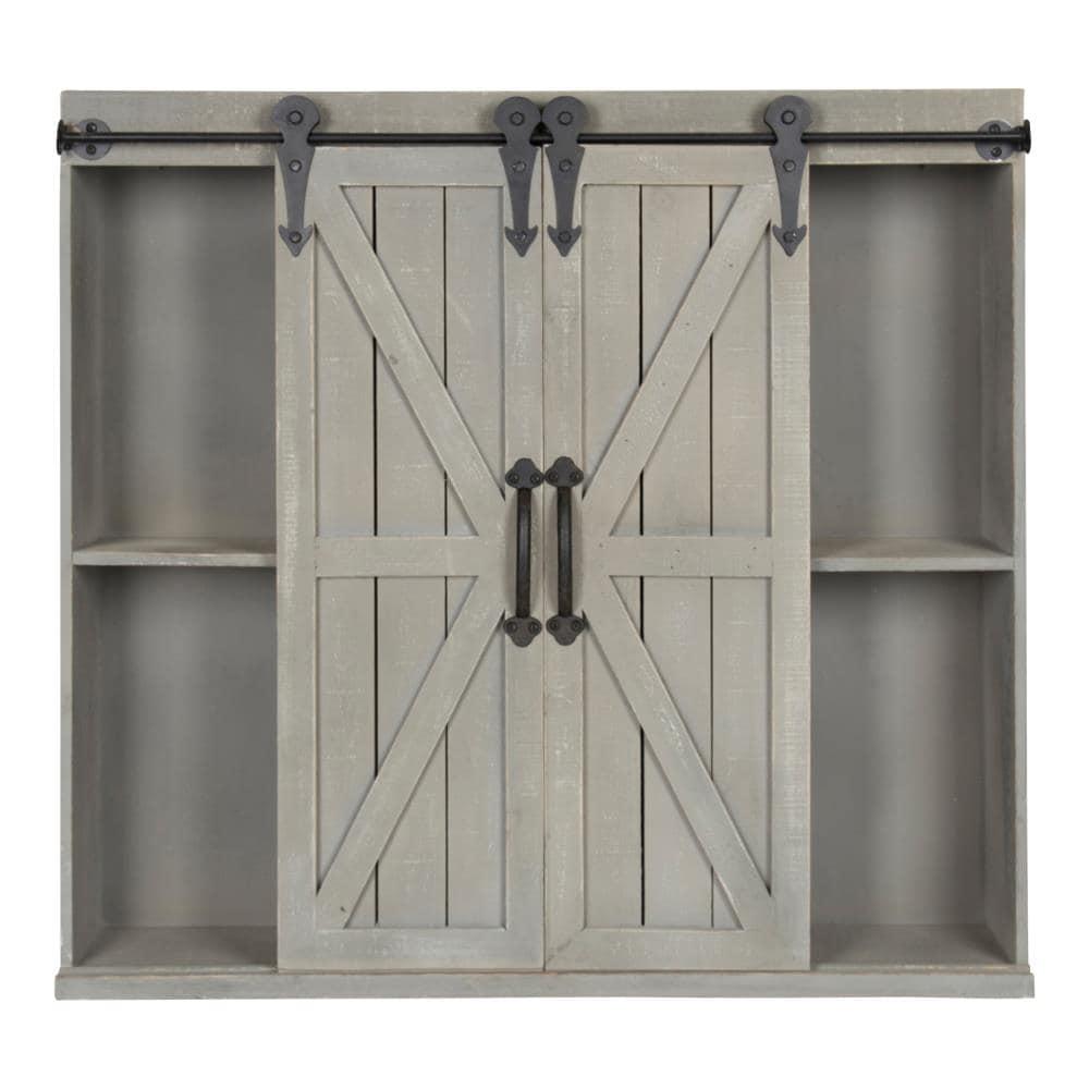 Kate and Laurel Cates Wood Wall Storage Cabinet with Two Sliding Barn Doors, Rustic Gray