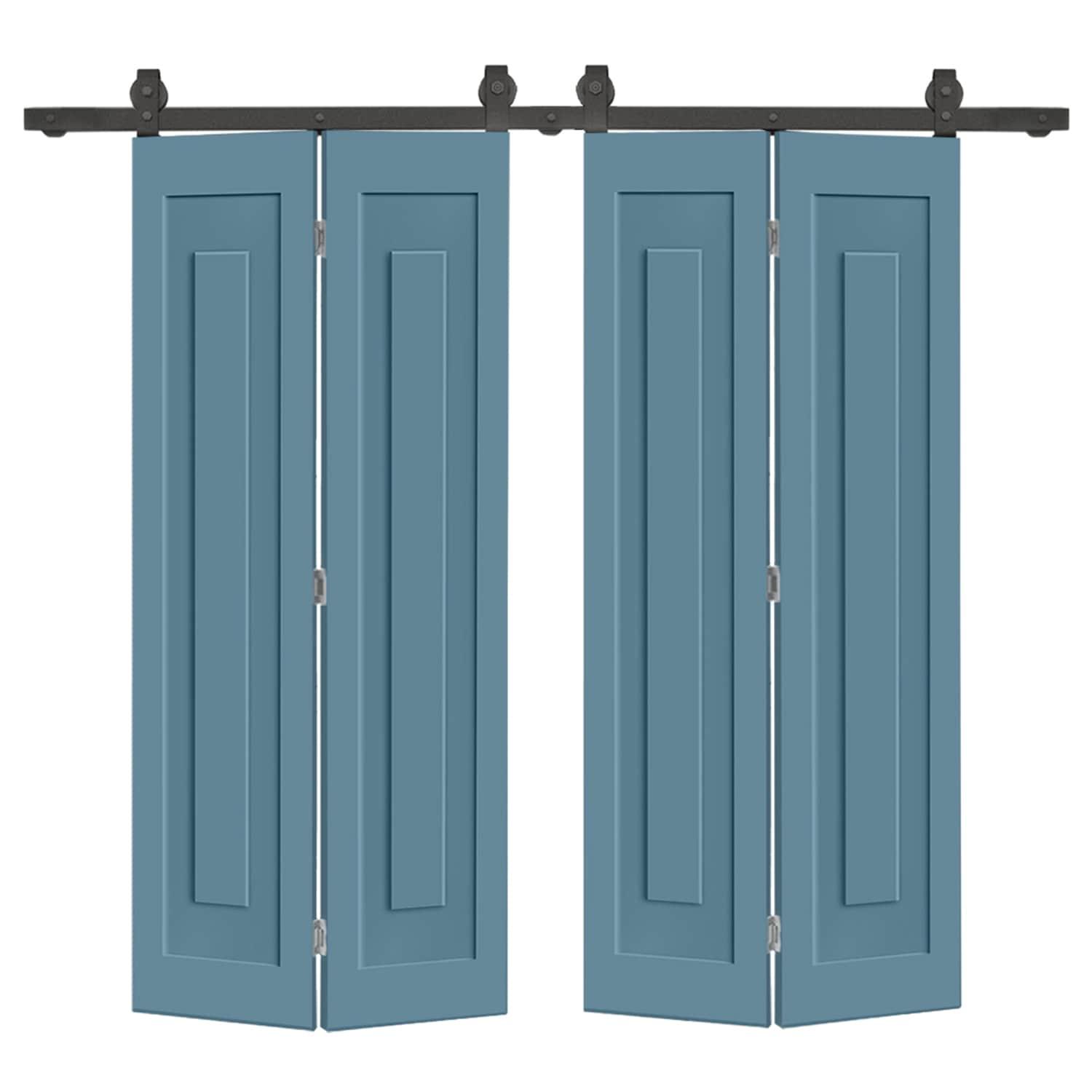 Calhome 3 PANEL Shaker Composite Double Bi-Fold Door with Sliding Barn Door Hardware Kit