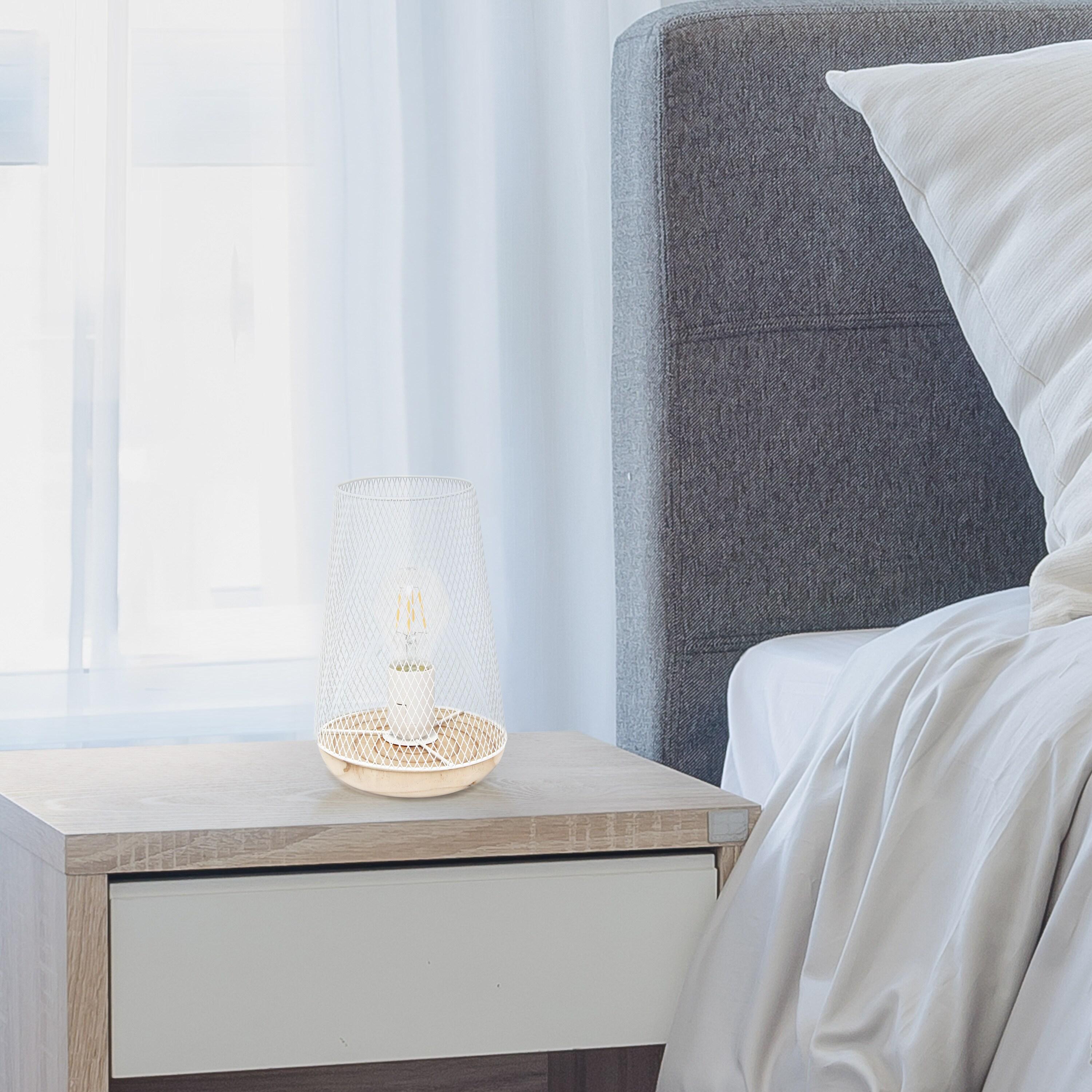 Simple Designs Wired Mesh Uplight Table Lamp White: Modern Cylinder Shade, ETL Listed, No Assembly Required