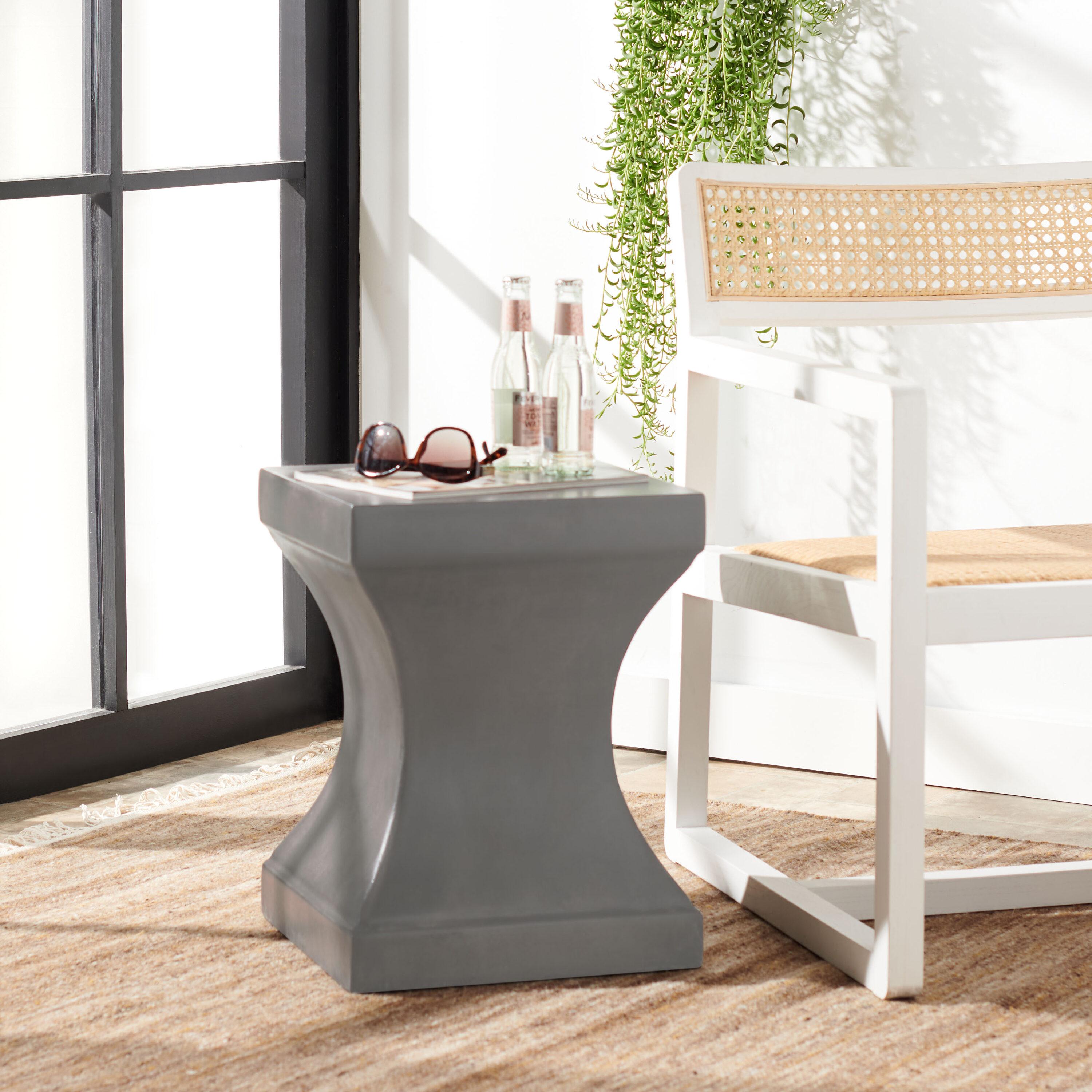 Curby Concrete Indoor/Outdoor Accent Stool - Dark Grey - Safavieh