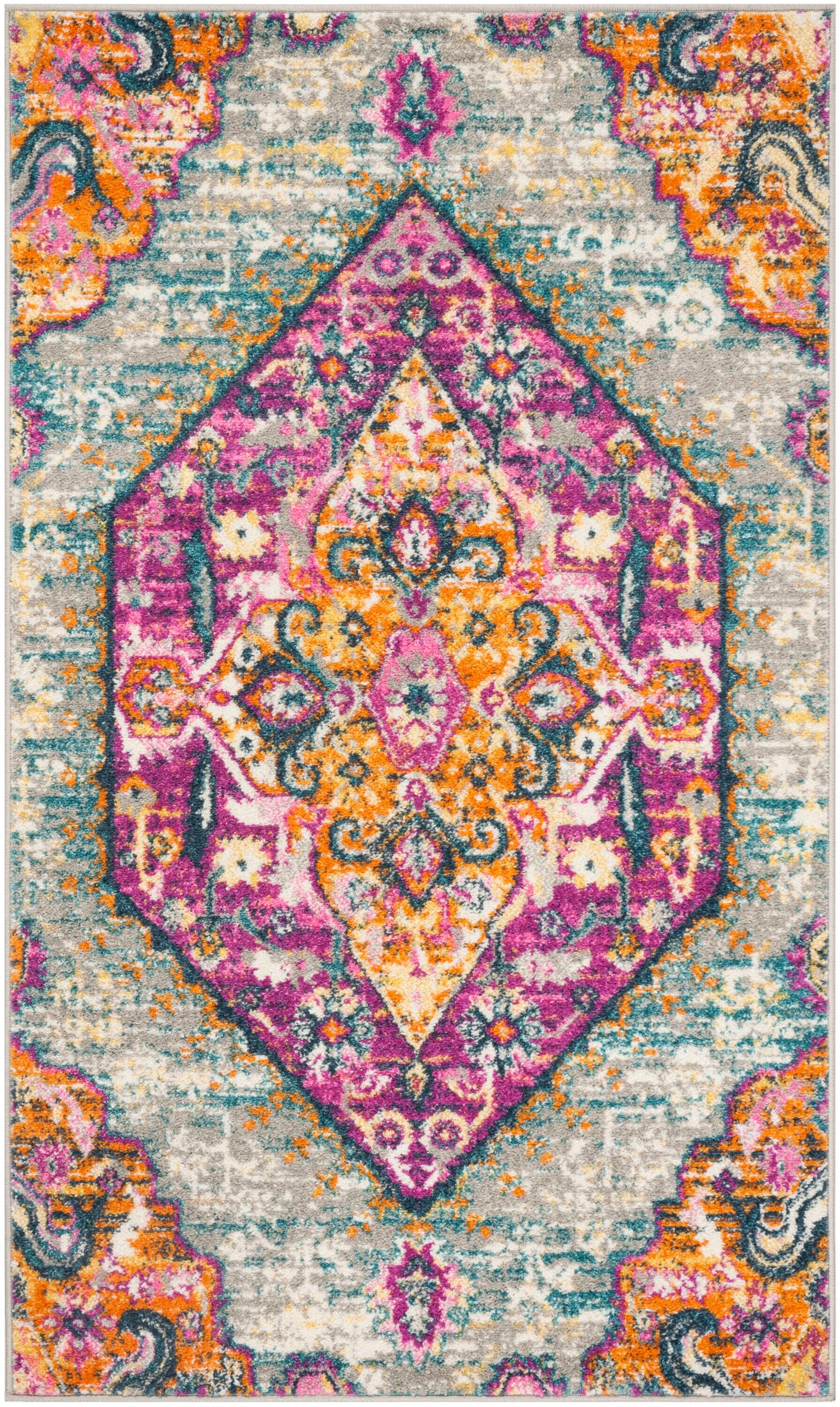 Madison MAD119 Power Loomed Indoor Accent Rug - Light Grey/Fuchsia - 3'x5' - Safavieh.
