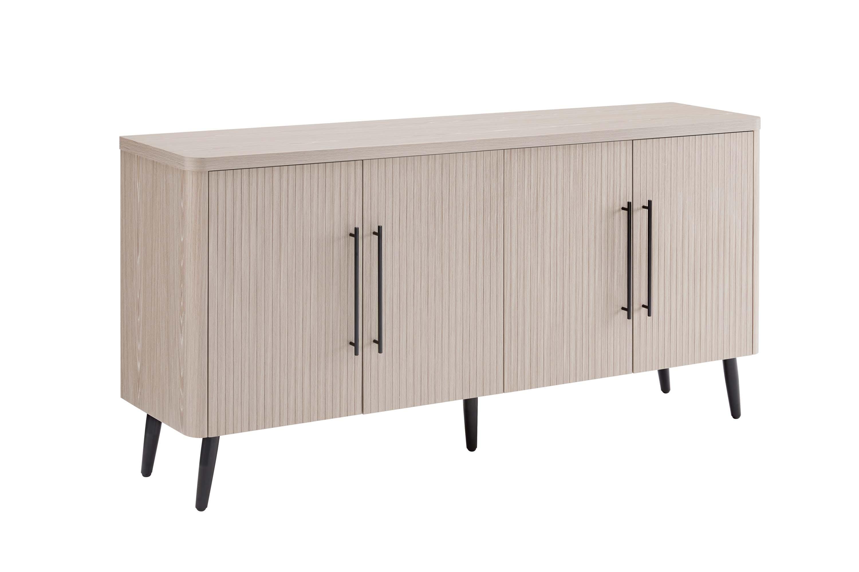 Manhattan Comfort Jodie 65" Mid-Century Modern Sideboard with 8 Adjustable Shelves in Whitewashed Oak