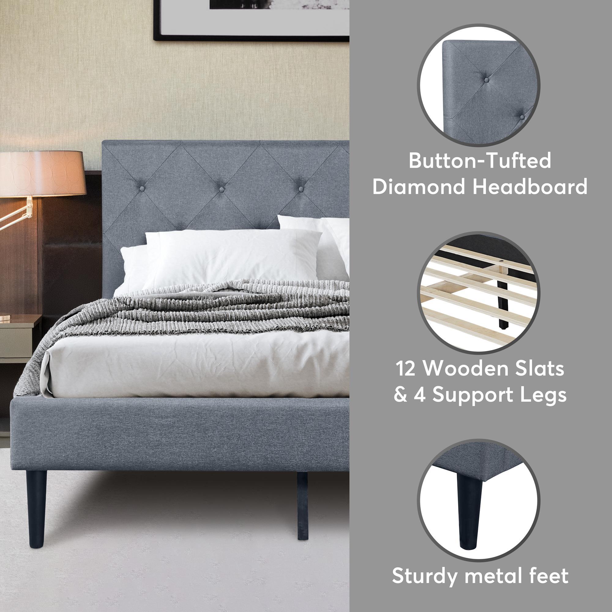 Camden Isle Monticello Platform Bed | Diamond Tufted Headboard | Queen, Gray