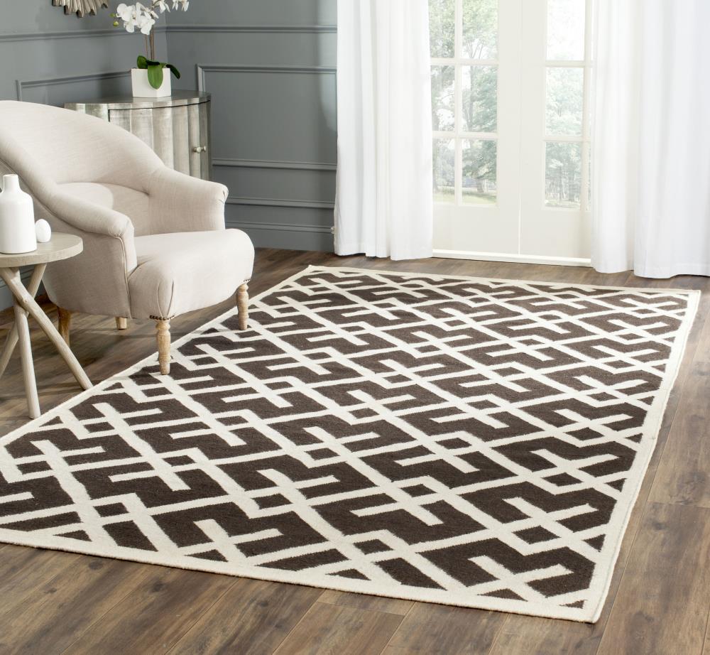 SAFAVIEH Dhurries Brianna Geometric Area Rug, Brown/Ivory, 8' x 8' Square