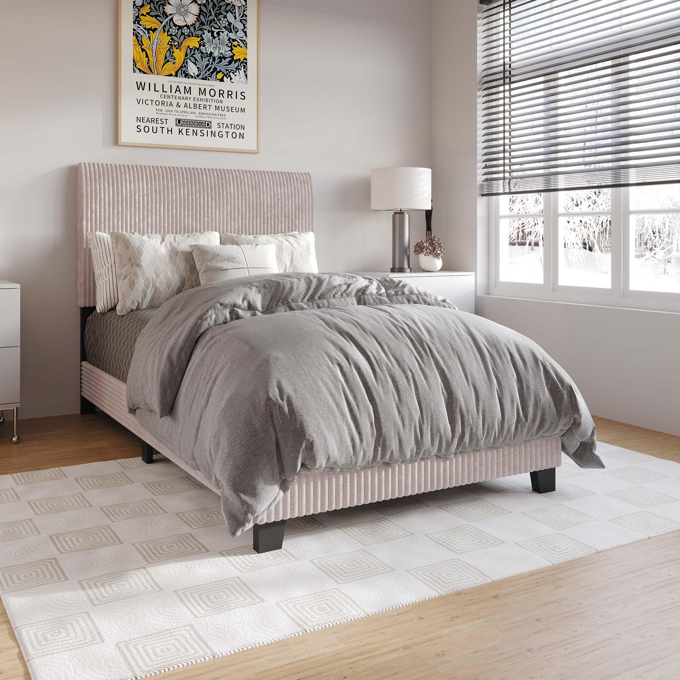 ChaletPosh Twin Size Upholstered Bed In Light Pink Velvet