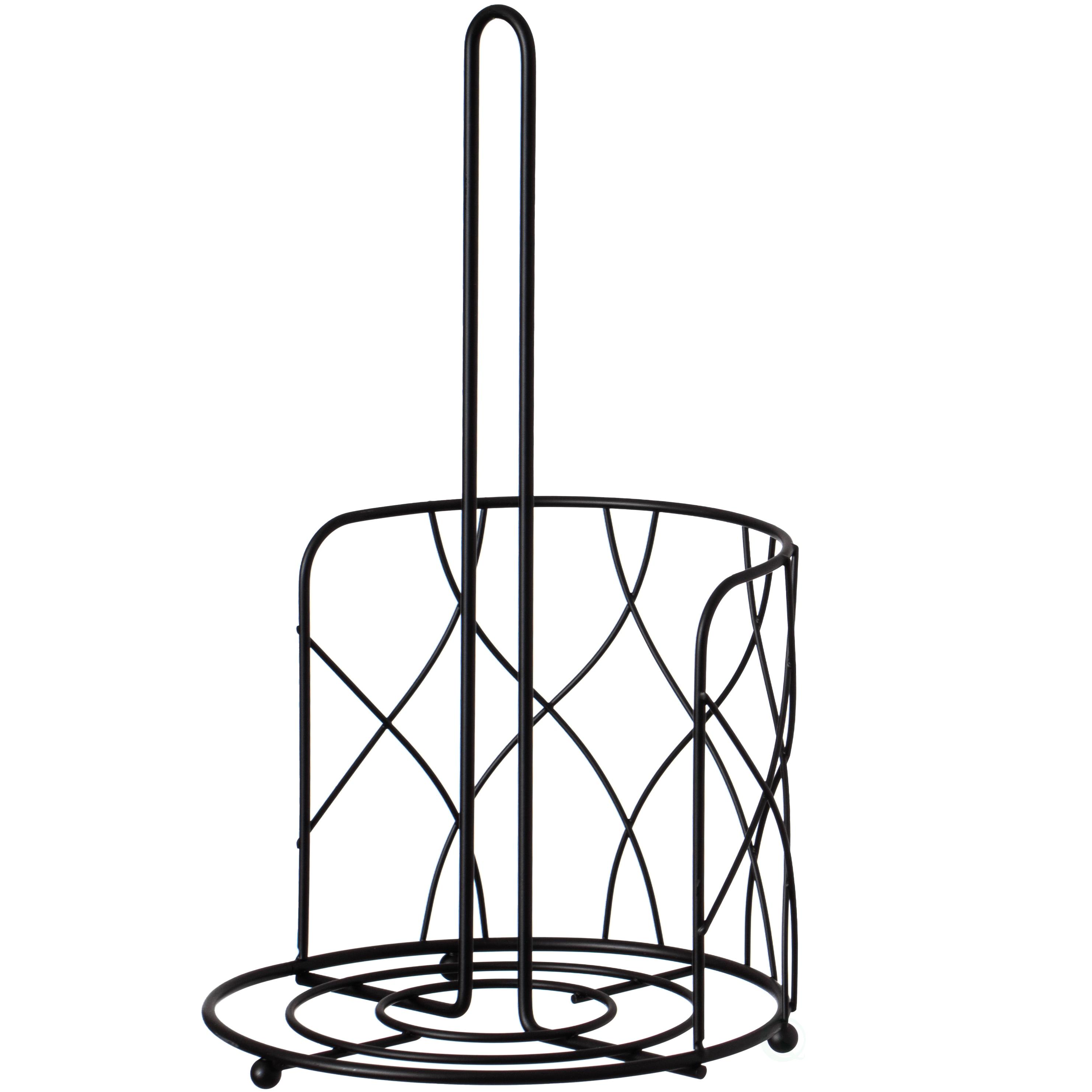Basicwise Freestanding Black Iron Towel Paper Holder Stand Roll Dispenser with Frame for Kitchen