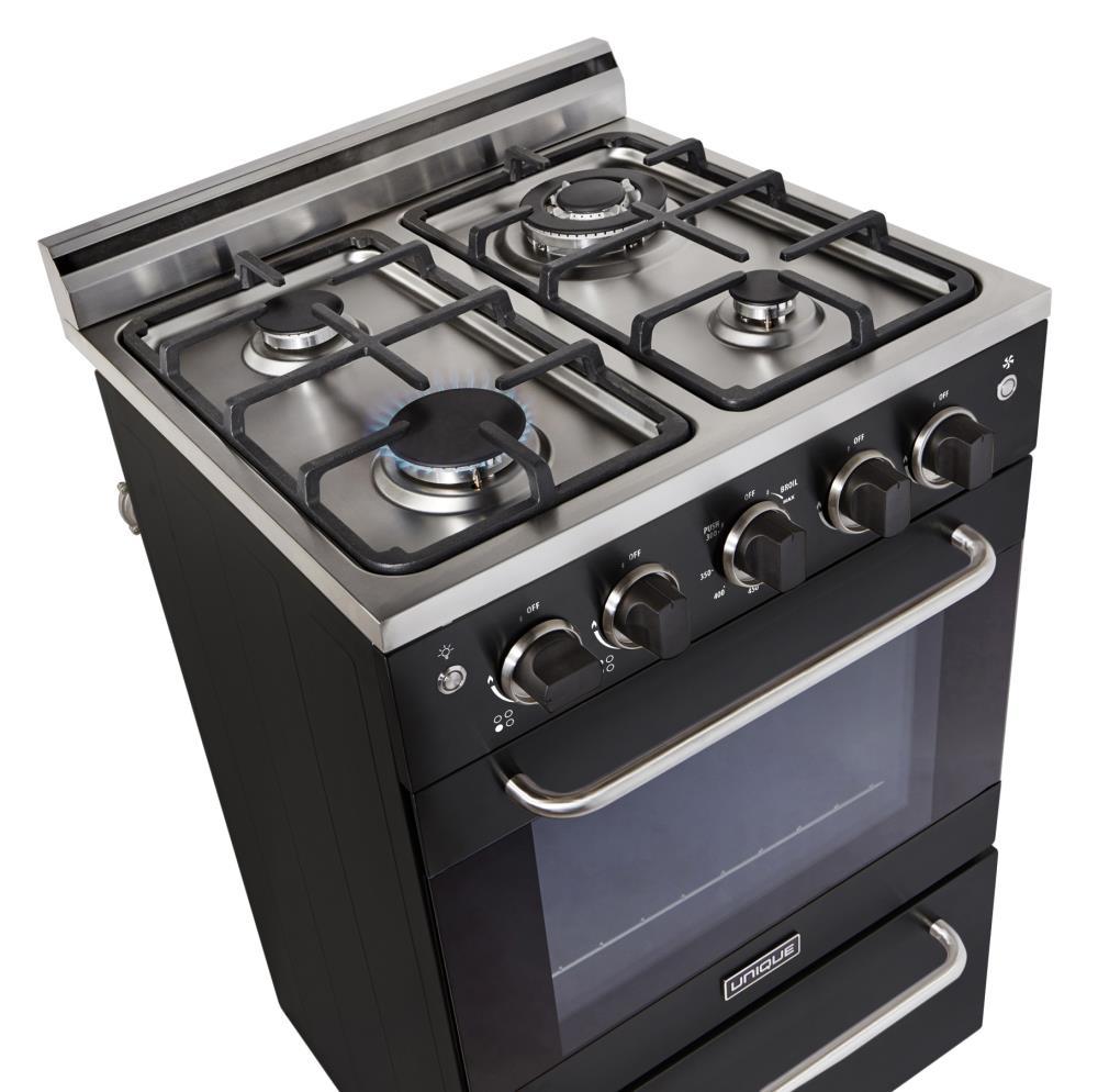 Unique Appliances Prestige 23.5" 4 burner 2.3 cu. ft. Freestanding Gas Range with Convection Oven UGP-24V PC1 B