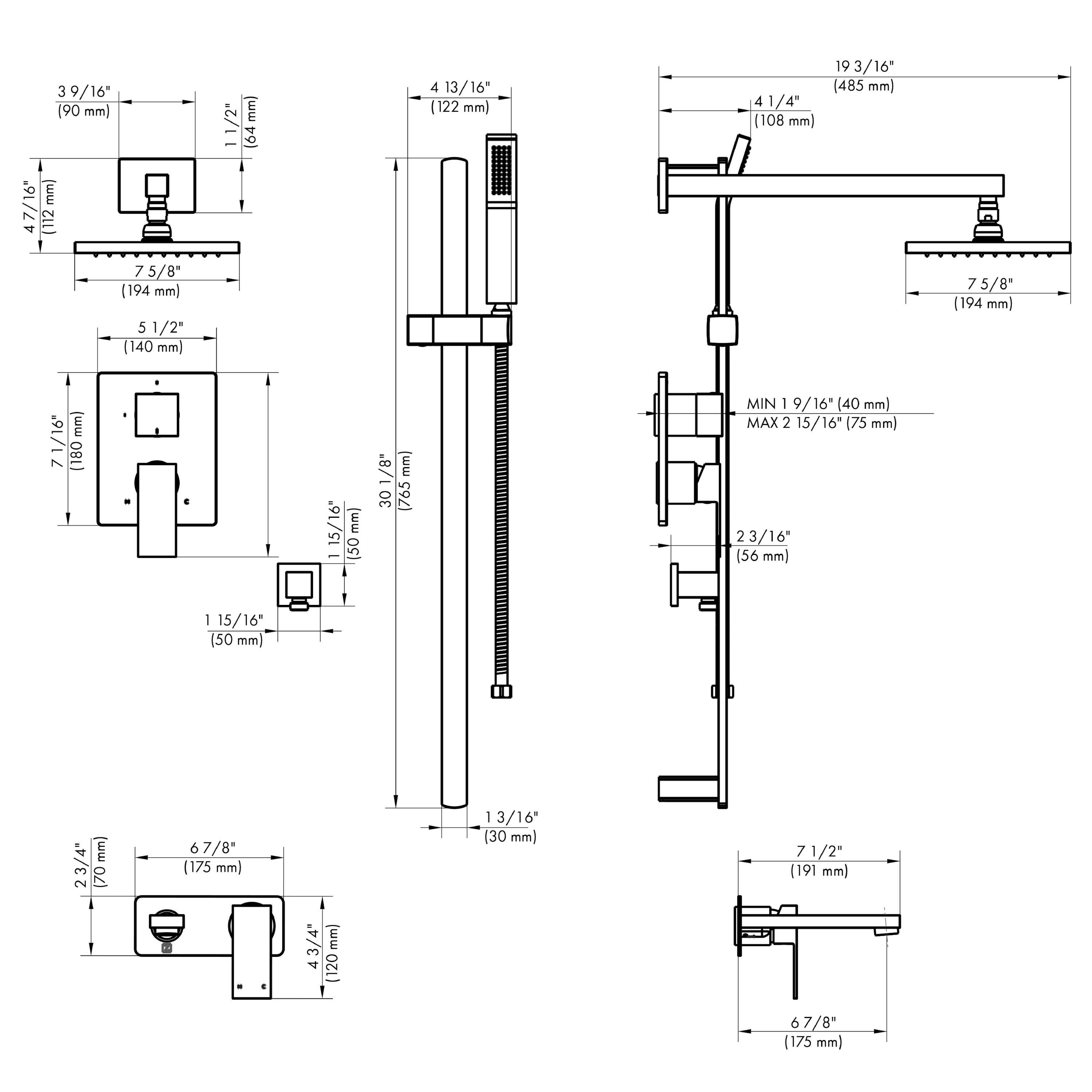 ZLINE KITCHEN & BATH RainSync Bliss Brushed nickel 1-handle Multi-function 7.5-Inches Square Shower Faucet with Valve