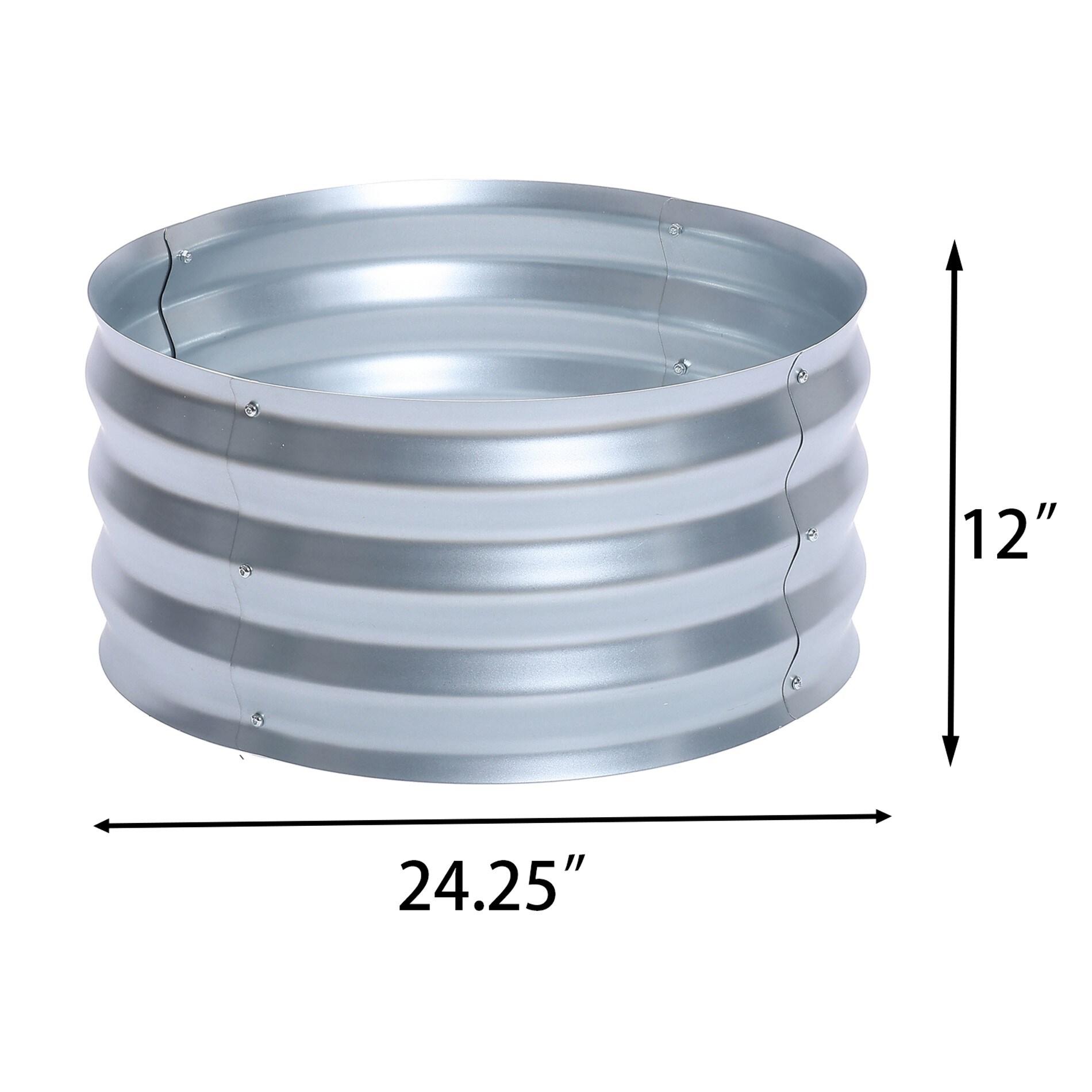 LuxenHome 2ft Round Galvanized Metal Raised Garden Bed Planter Silver