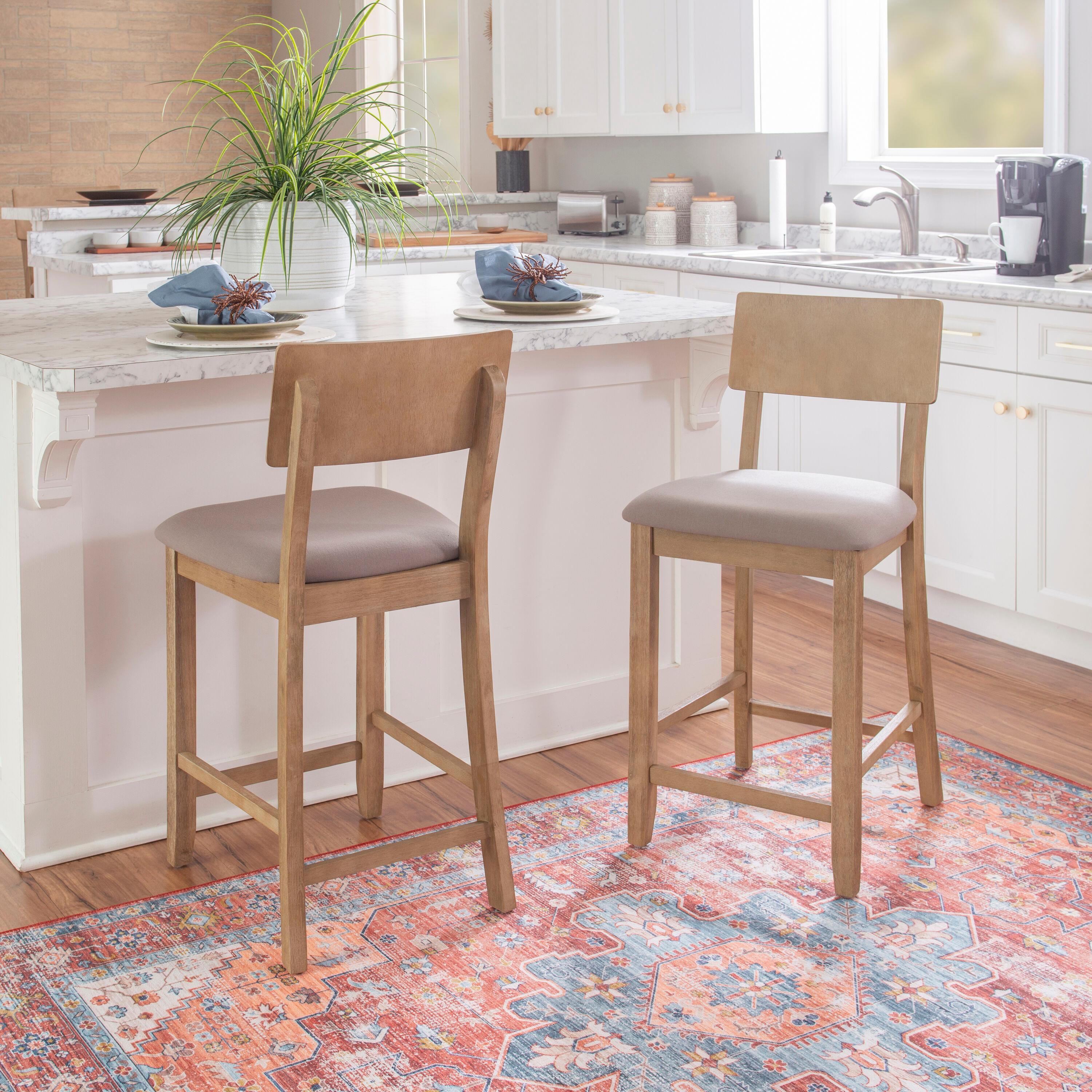 24" Jordan Padded Seat Upholstery Counter Height Barstool Light Gray - Linon: Scandinavian Style, Wood Legs, Polyester