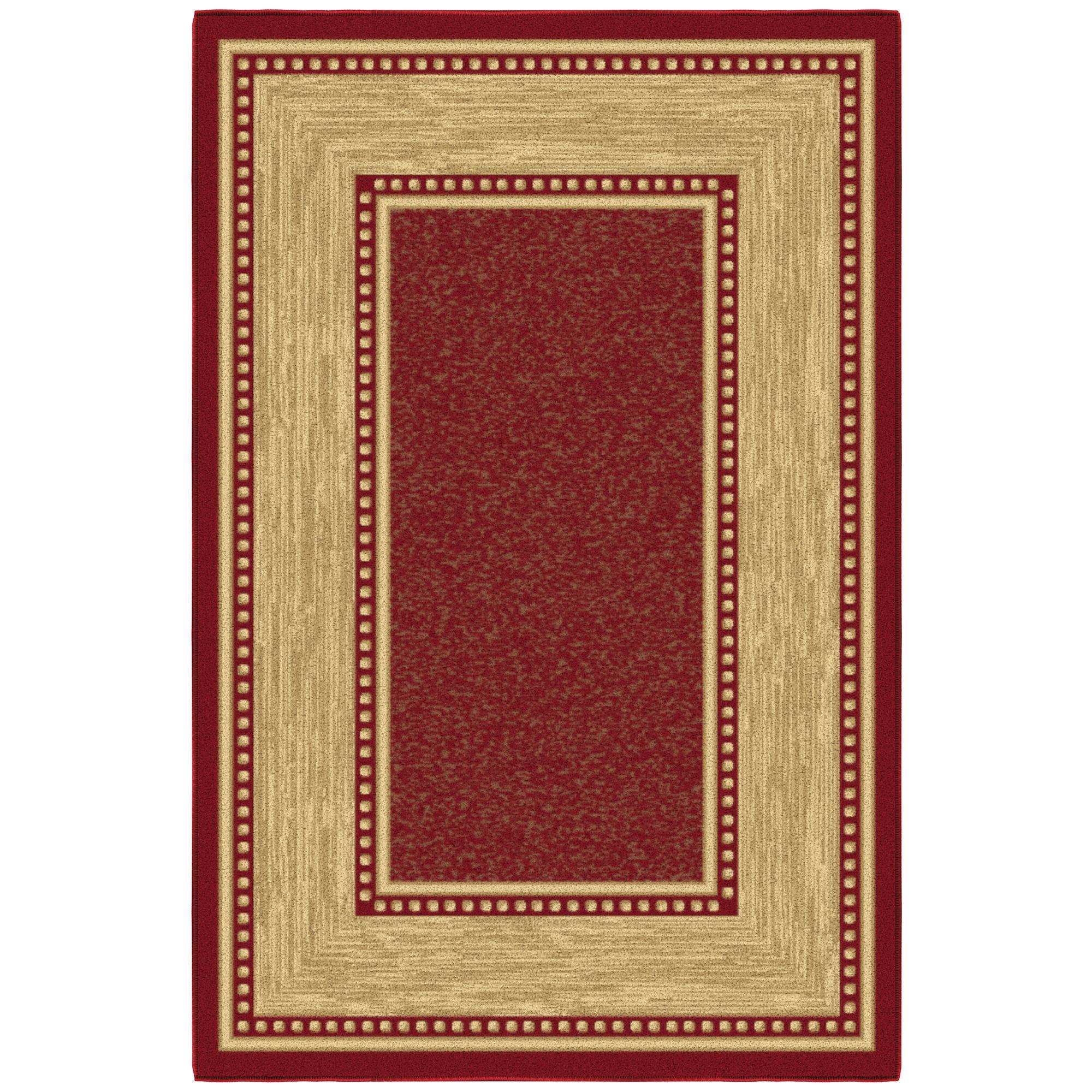 Machine Washable Non-Slip Rubberback Border Area Rug For Living Room, Hallway