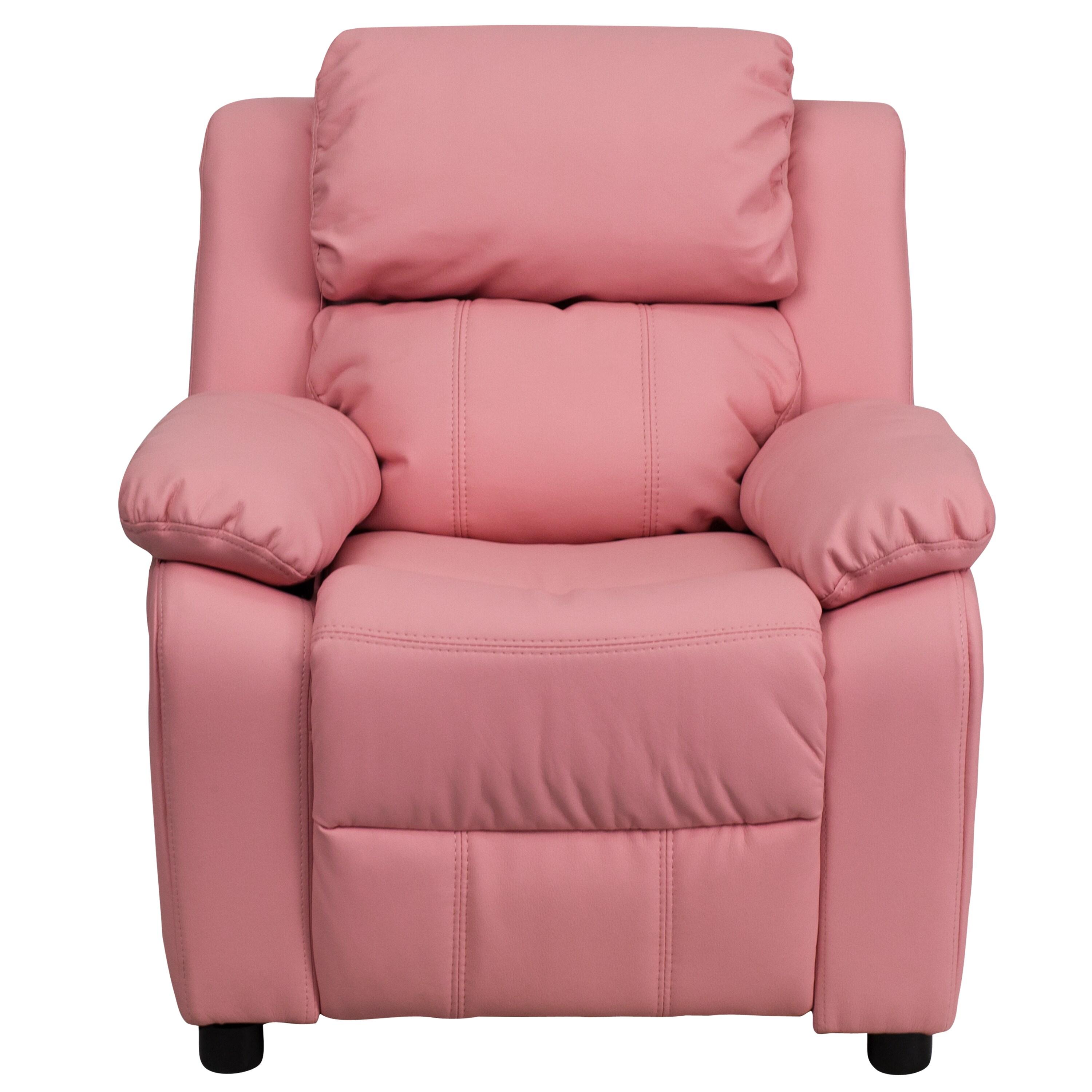 Flash Furniture Charlie Deluxe Padded Contemporary Pink Vinyl Kids Recliner with Storage Arms