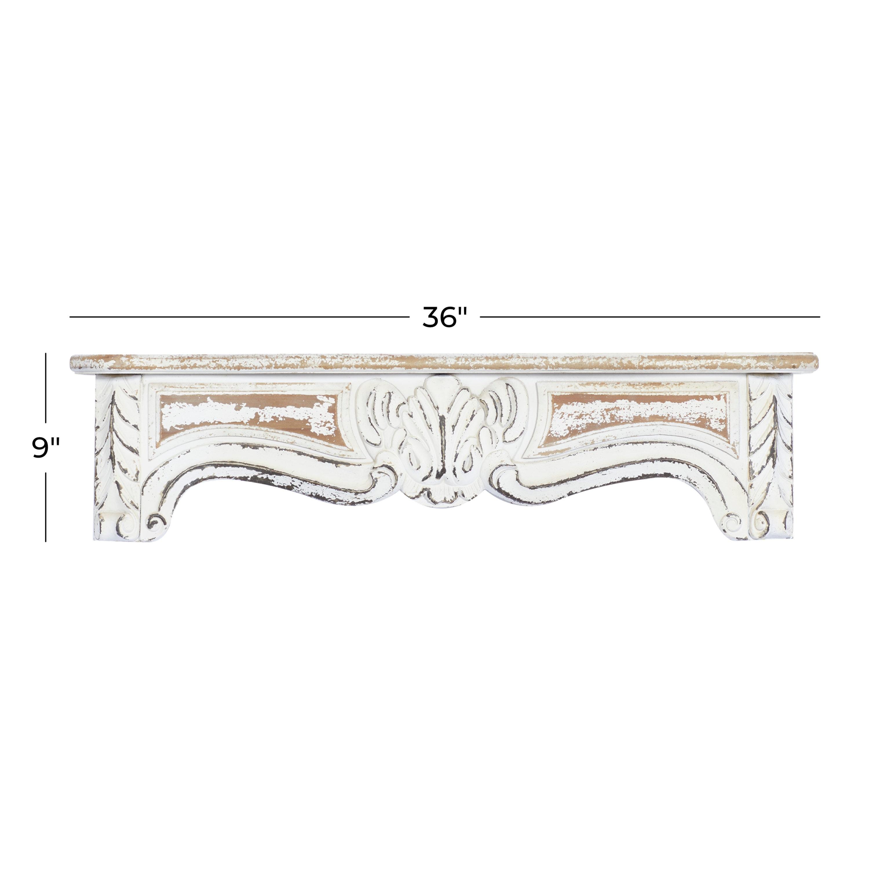 One Allium Way® Goodland White Wood 1 Shelf Scroll Wall Shelf 36" x 6" x 9"
