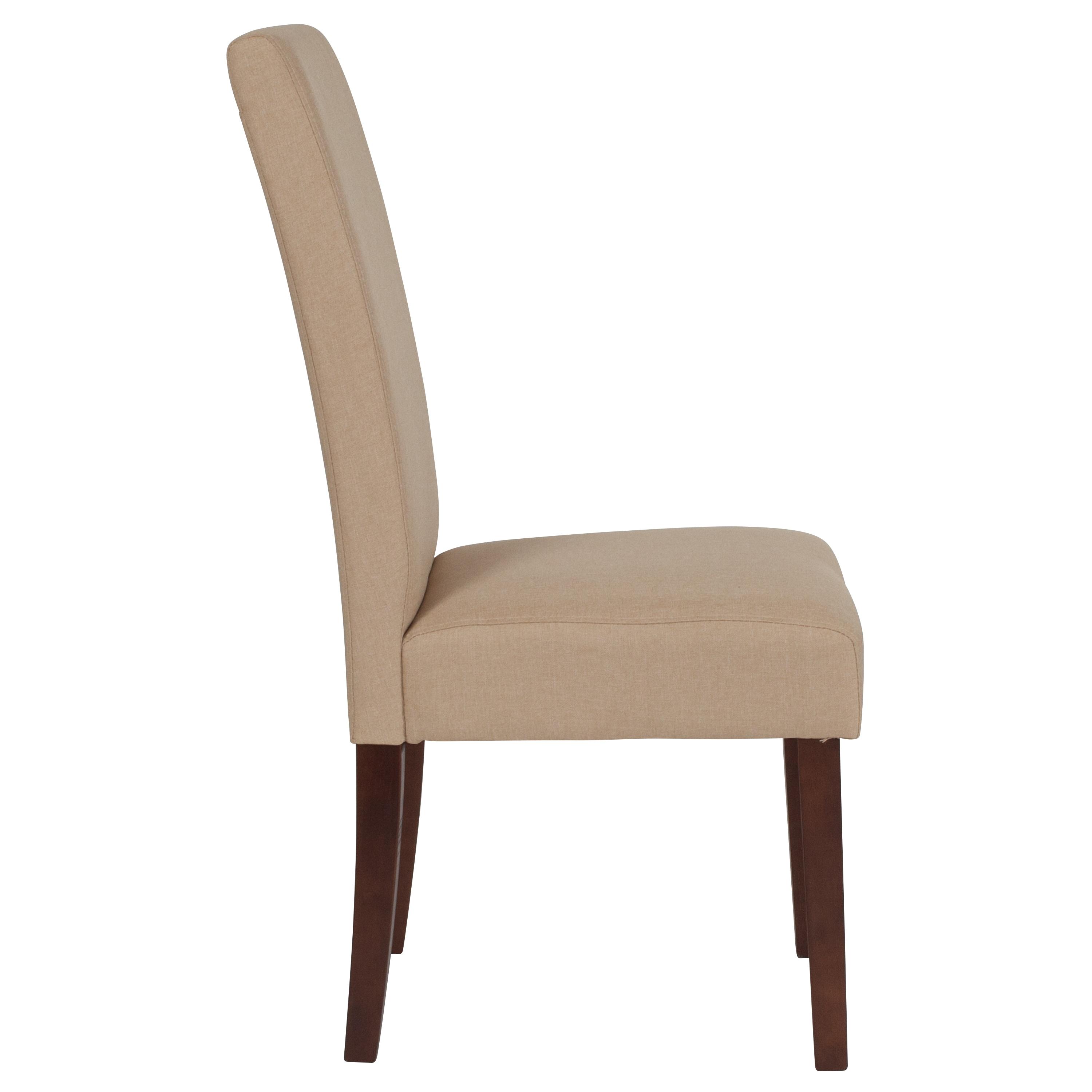 Flash Furniture Greenwich Series Beige Fabric Upholstered Panel Back Mid-Century Parsons Dining Chair