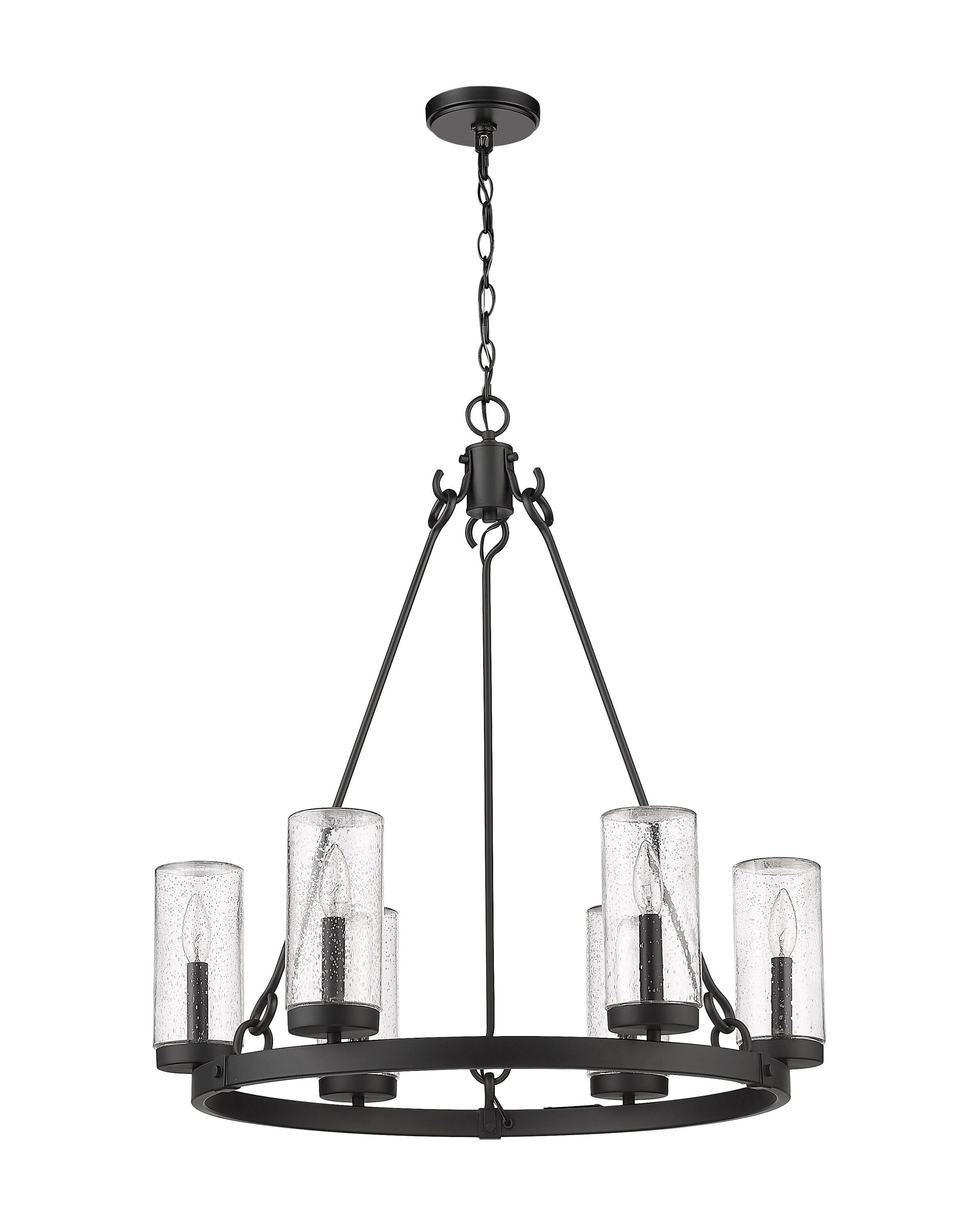 Marlow Matte Black Steel 6-Light Outdoor Pendant with Clear Seedy Glass