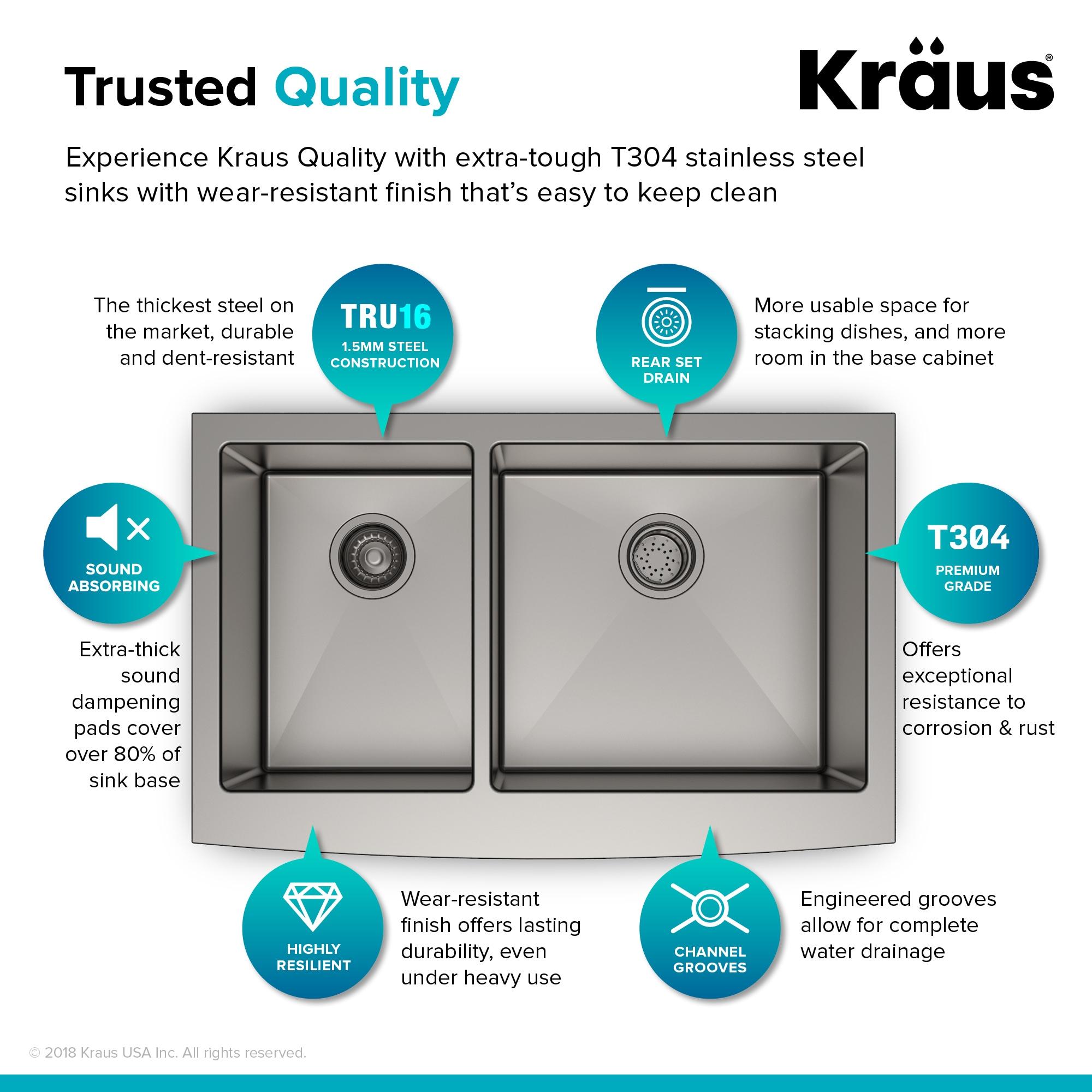 KRAUS Standart Pro Apron Front Farmhouse 16 Gauge Single Bowl Stainless Steel Kitchen Sink