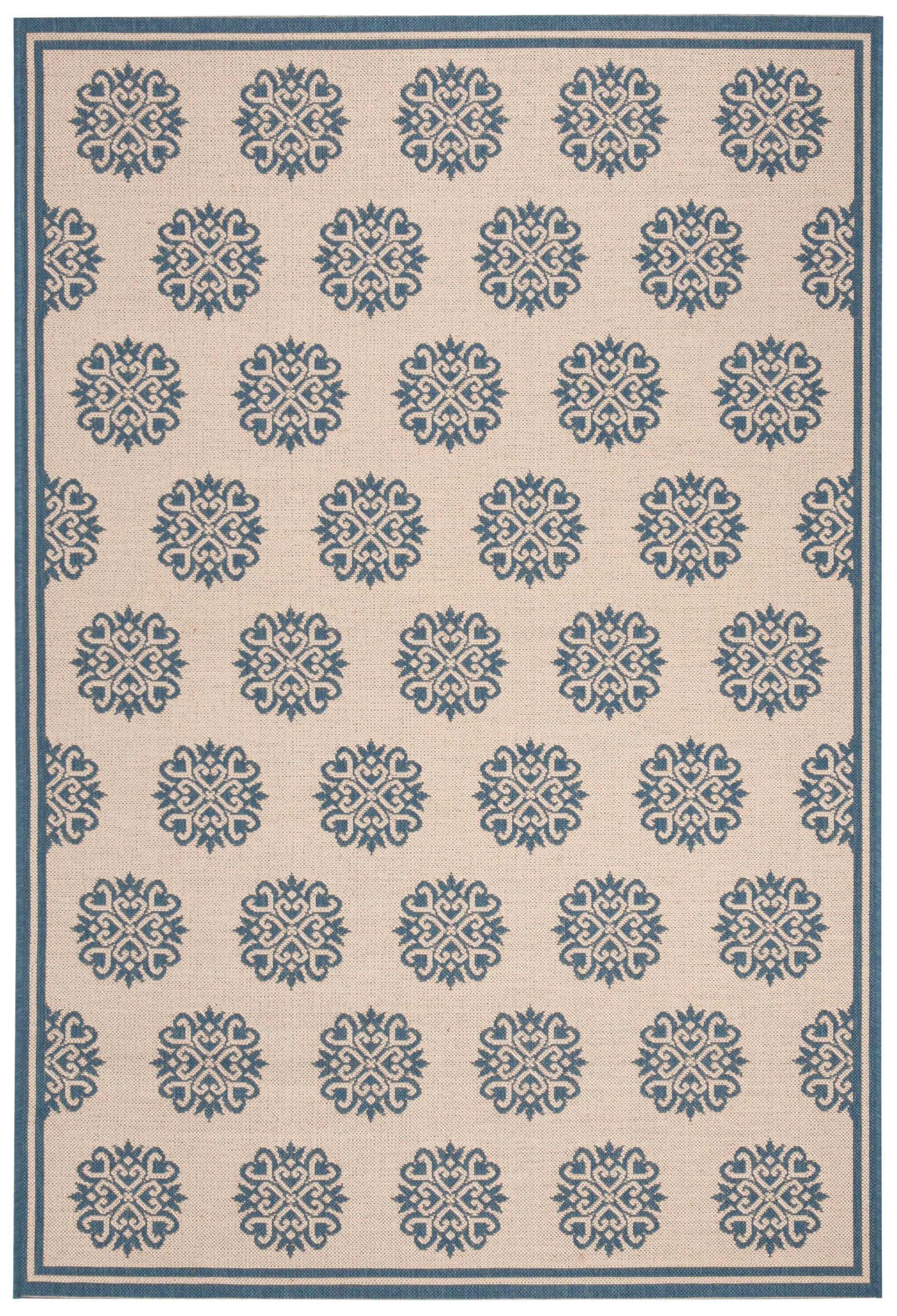 SAFAVIEH Beach House Callahan Geometric Indoor/Outdoor Area Rug Blue/Cream, 5'3" x 7'6"