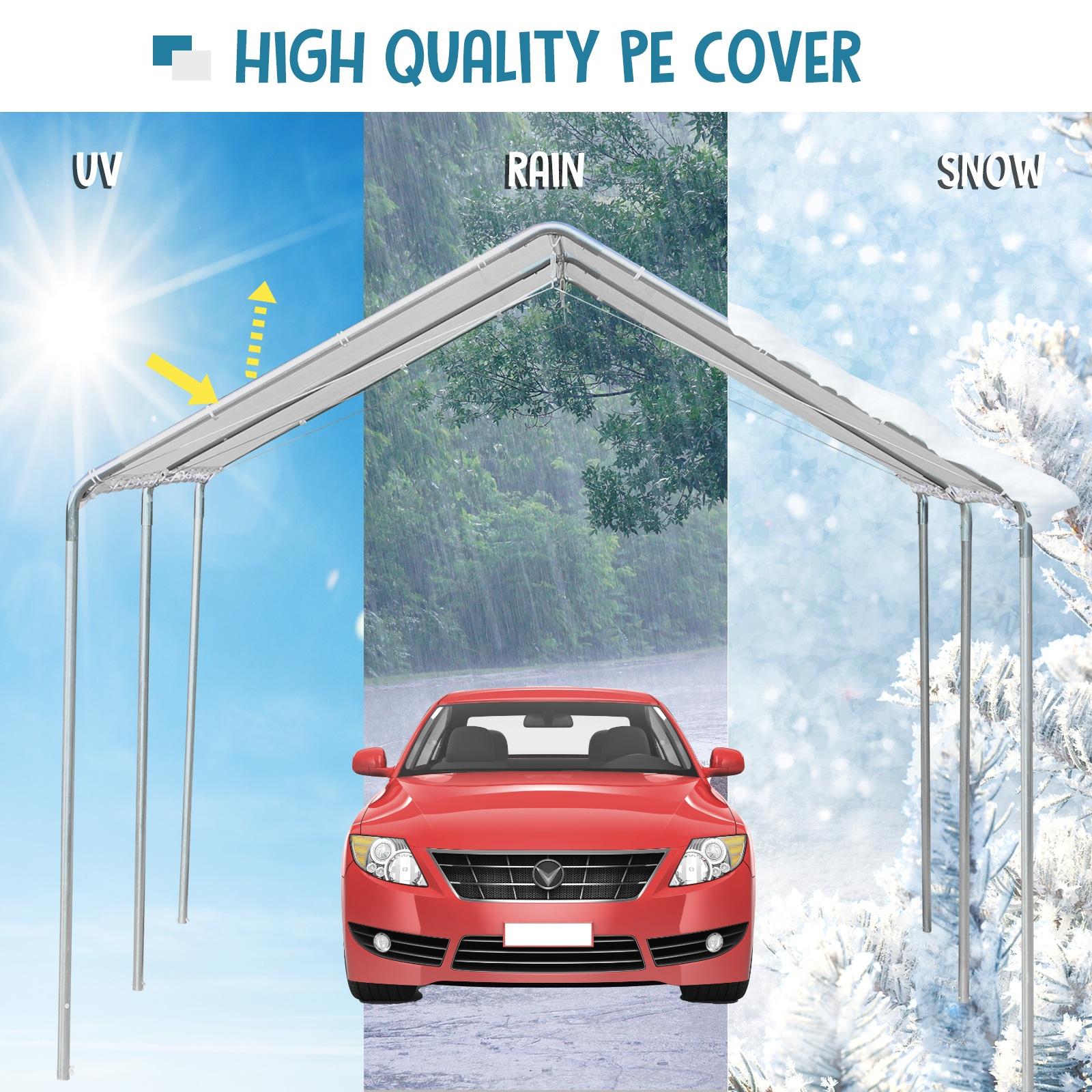 Outsunny Outsunny 10'x20' Carport Heavy Duty Galvanized Car Canopy with Included Anchor Kit, 3 Reinforced Steel Cables, White