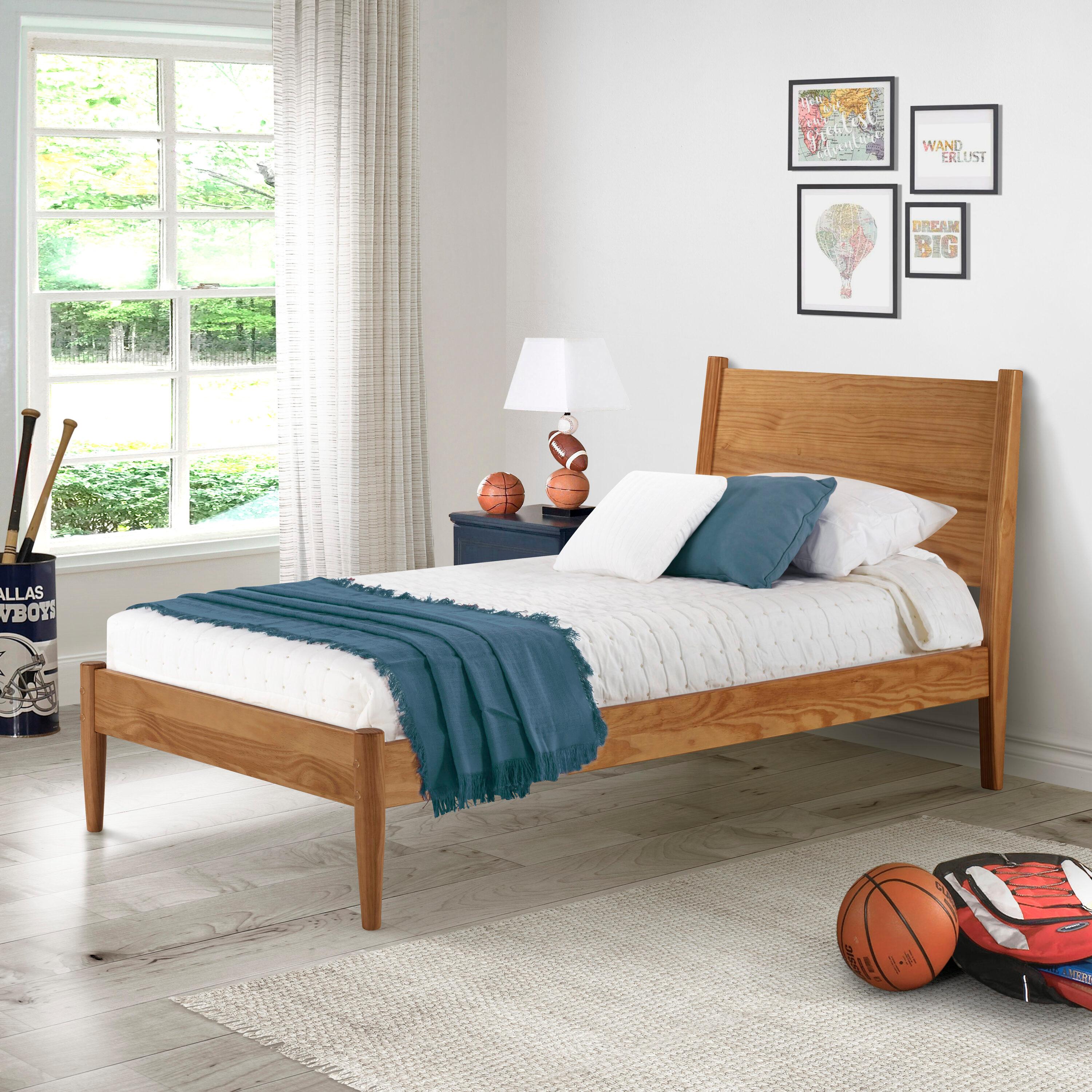 Camaflexi Mid Century Platform Bed Wood Panel Bed Frame with Headboard, Twin, Castanho