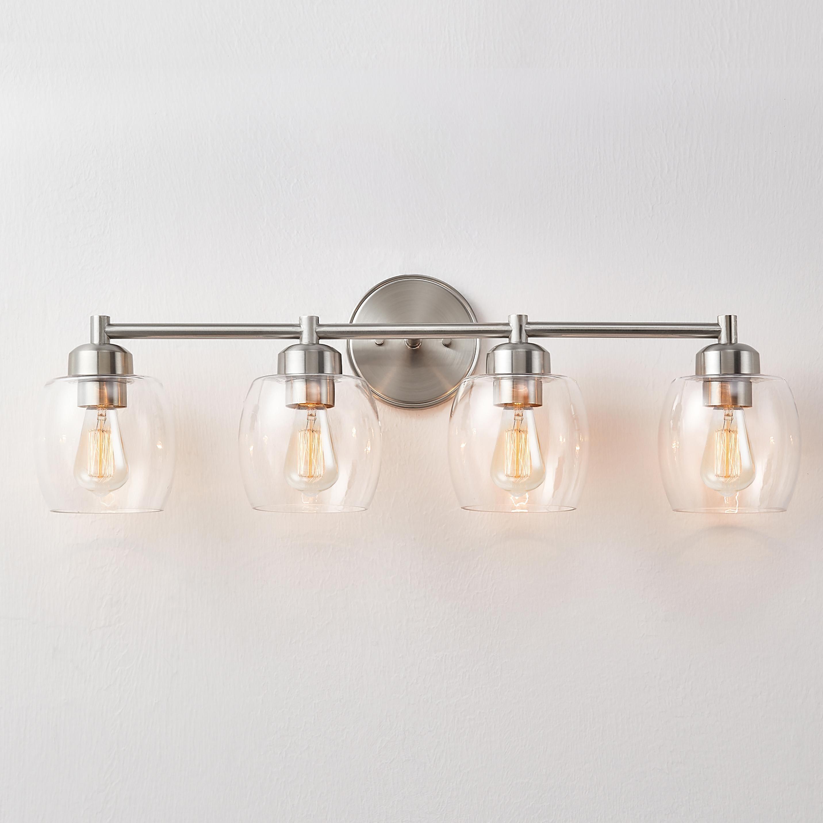 KAWOTI 4-Light Bathroom Light Fixtures, Brushed Nickel Vanity Wall Lamps over Mirror Bedroom Living Room Hallway