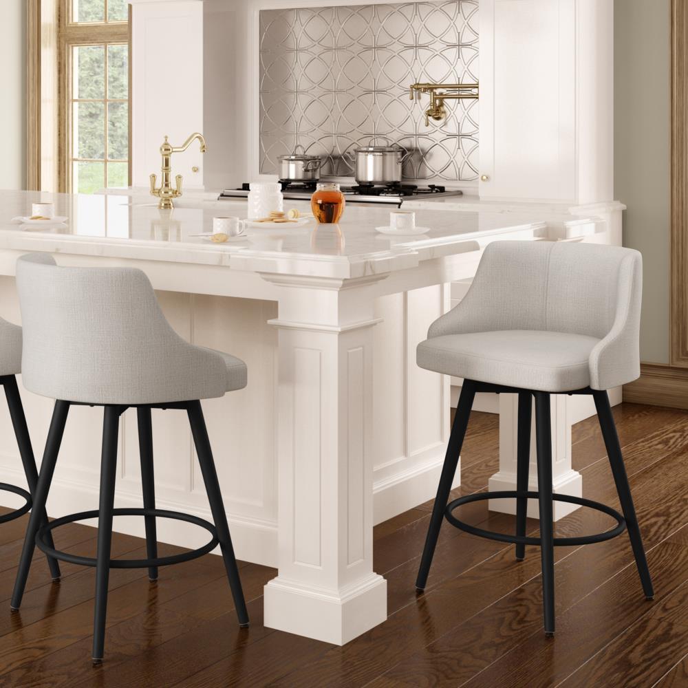 Amisco Duncan 26 In. Swivel Counter Stool - Pale Grey Beige Polyester / Black Metal