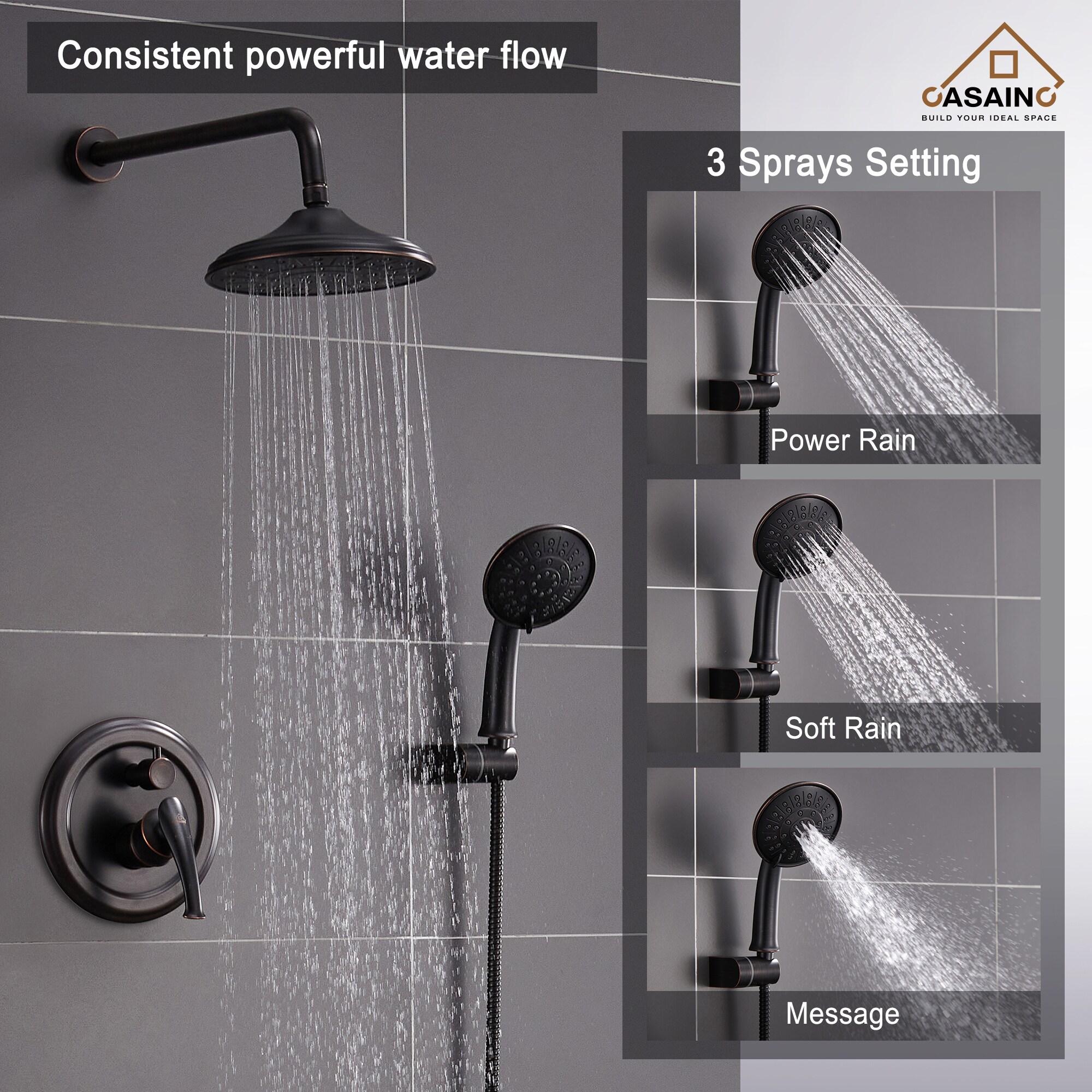 Retro Wall Mount 3 Funtions Rainfall Shower System with 3 Setting Handheld, Bath Spout, Rough-In Valve and Diverter