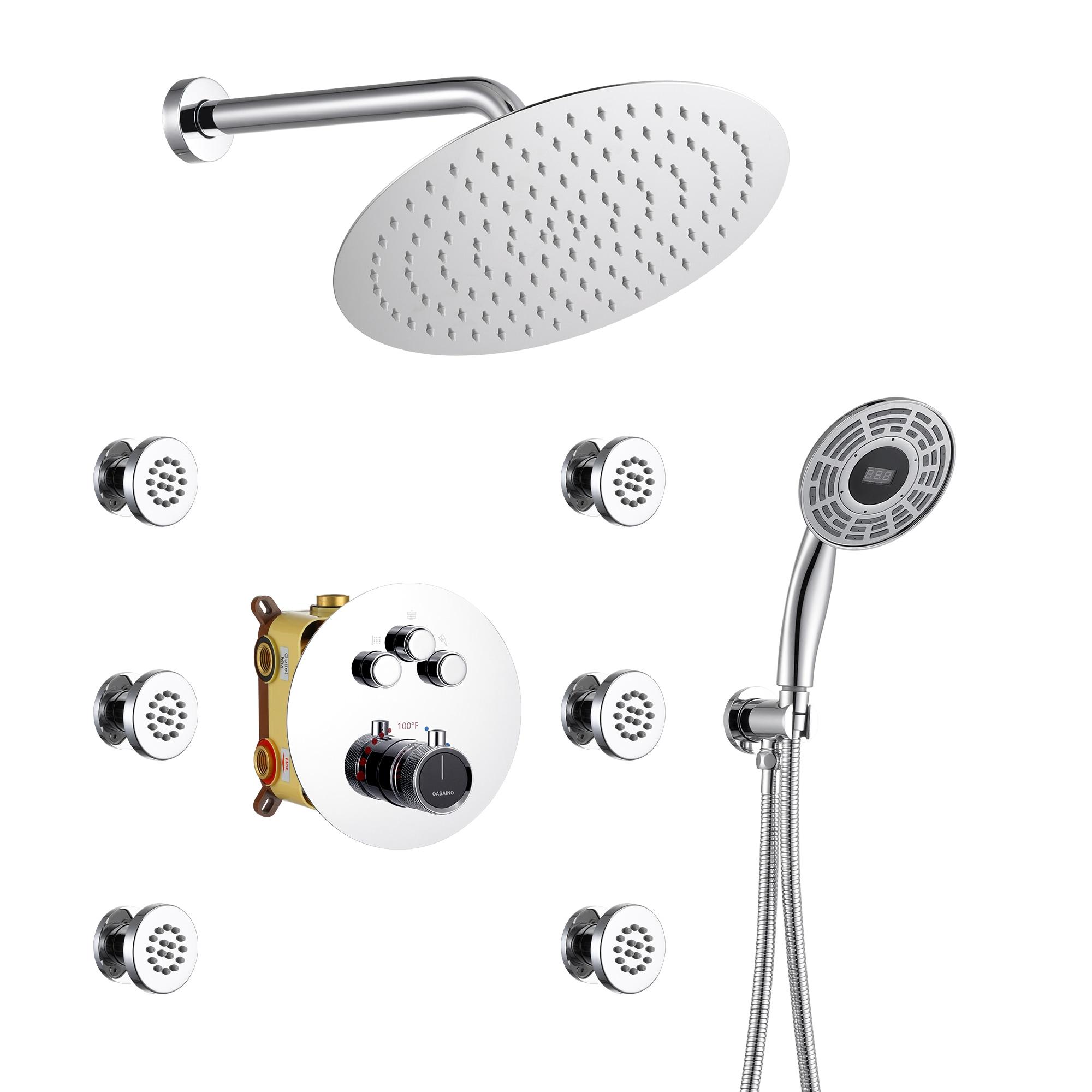 Thermostatic Rainfall Shower System with Rough in-Valve and Digital Display Handheld
