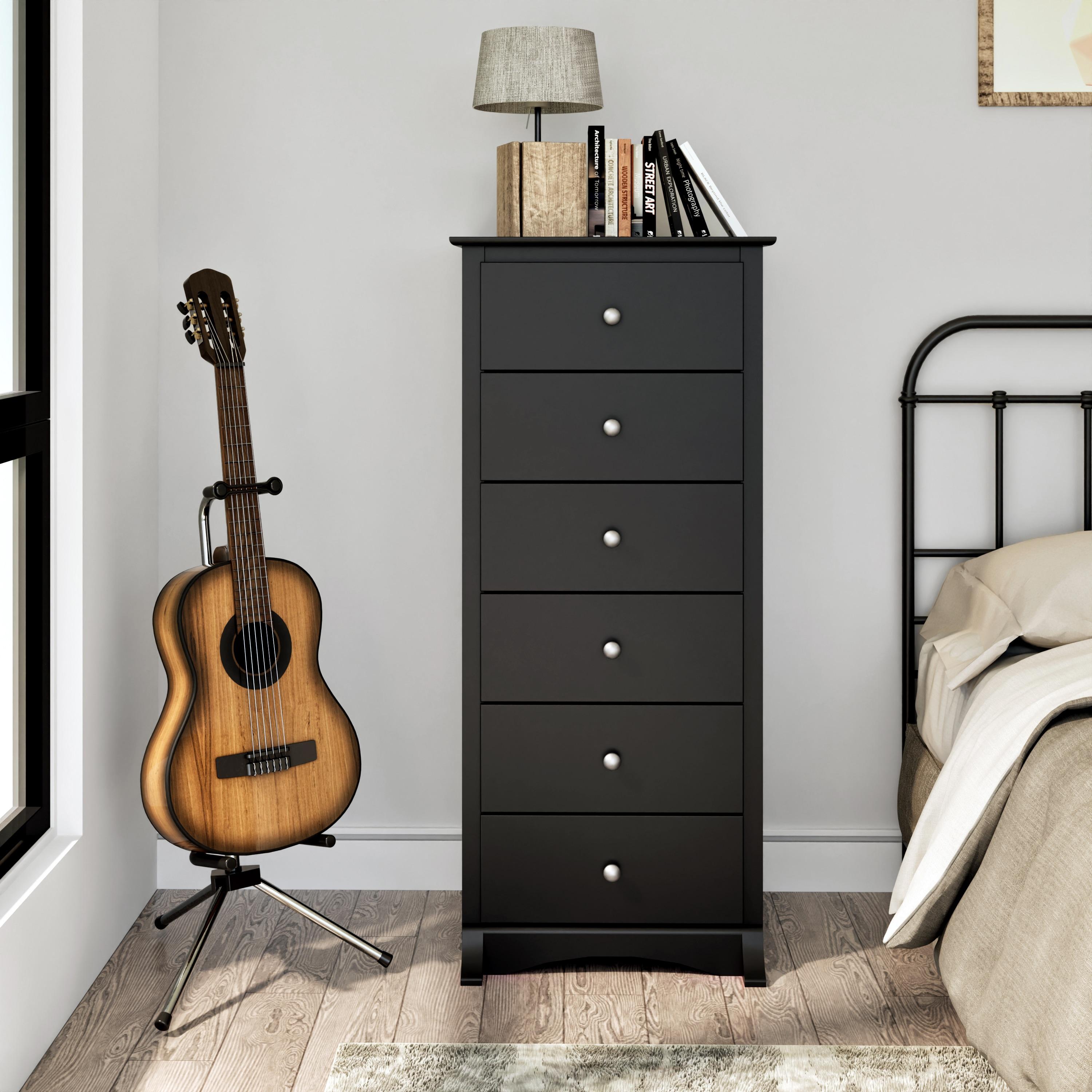 6 Drawer Chest of Drawers Black - Prepac: Tall, Space-Saving Lingerie Storage for Bedroom