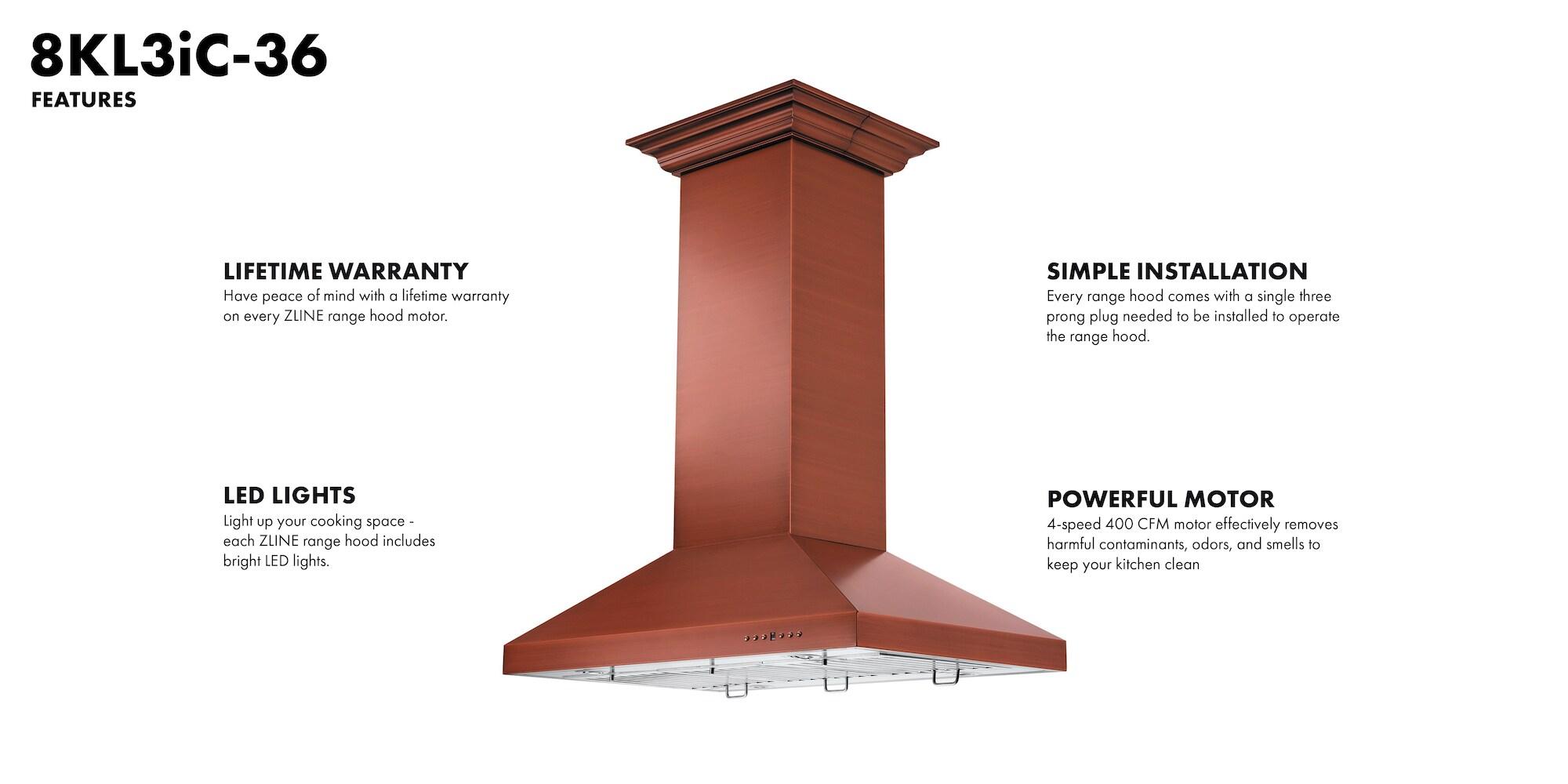 36" DuraSnow 400 CFM Convertible Island Range Hood