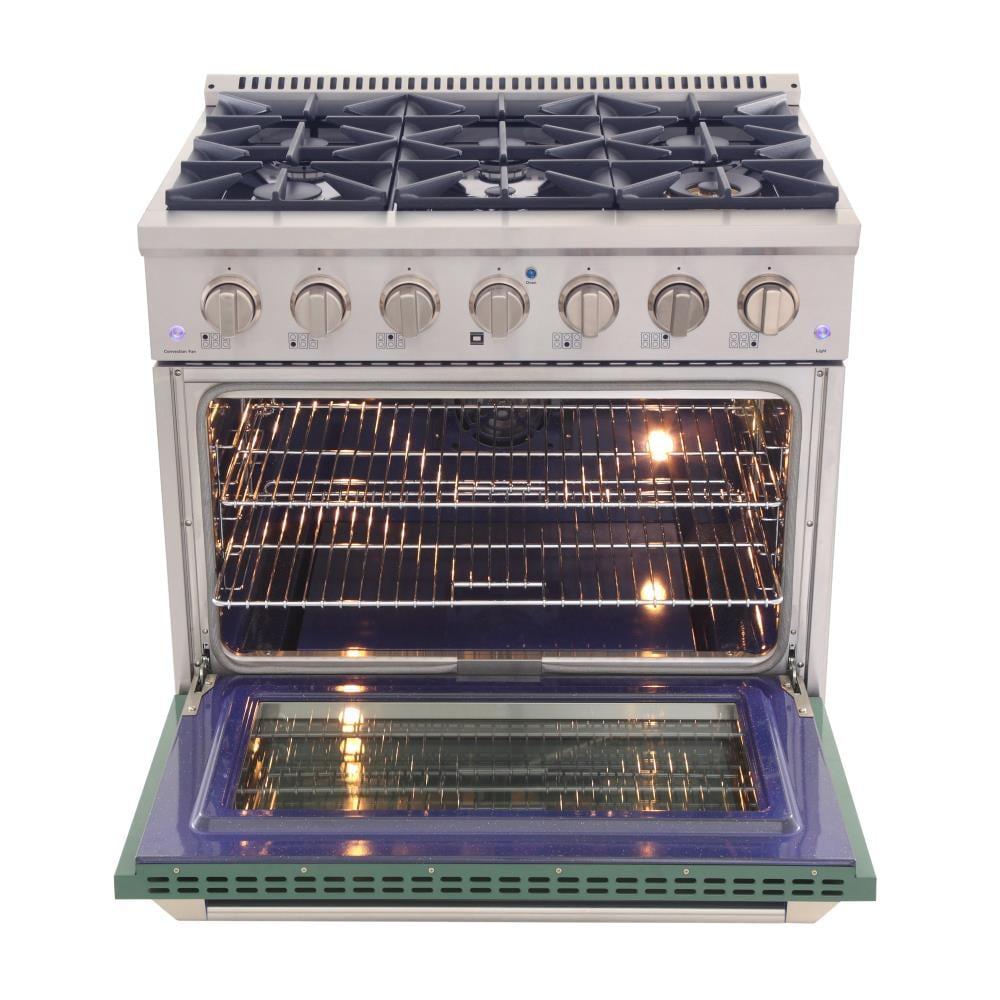 36 in. 5.2 cu. ft Dual Fuel Range for Natural Gas Sealed Burners in Green.