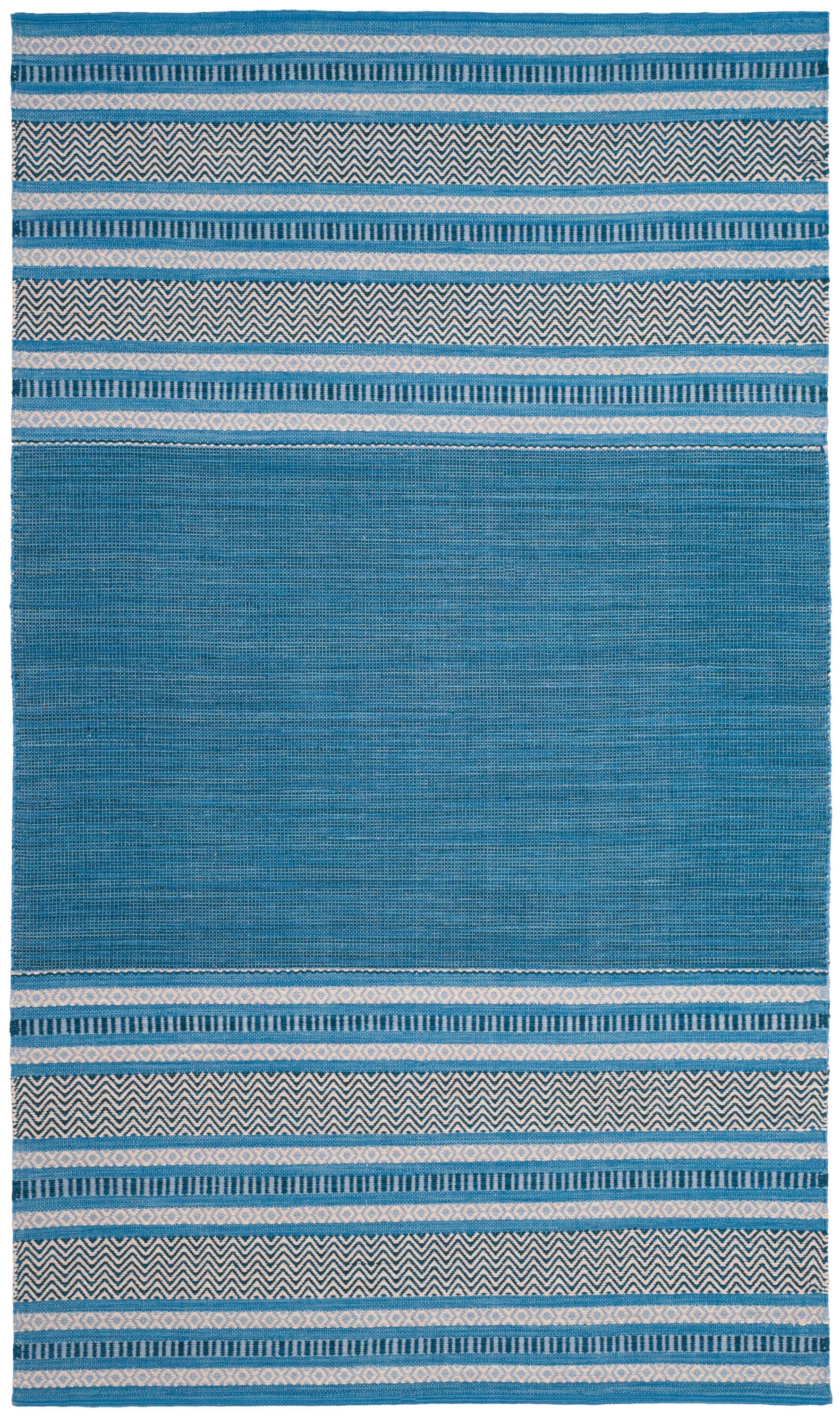 SAFAVIEH Montauk Jobeth Striped Soft Braided Cotton Area Rug, Blue/Grey, 4' x 6'