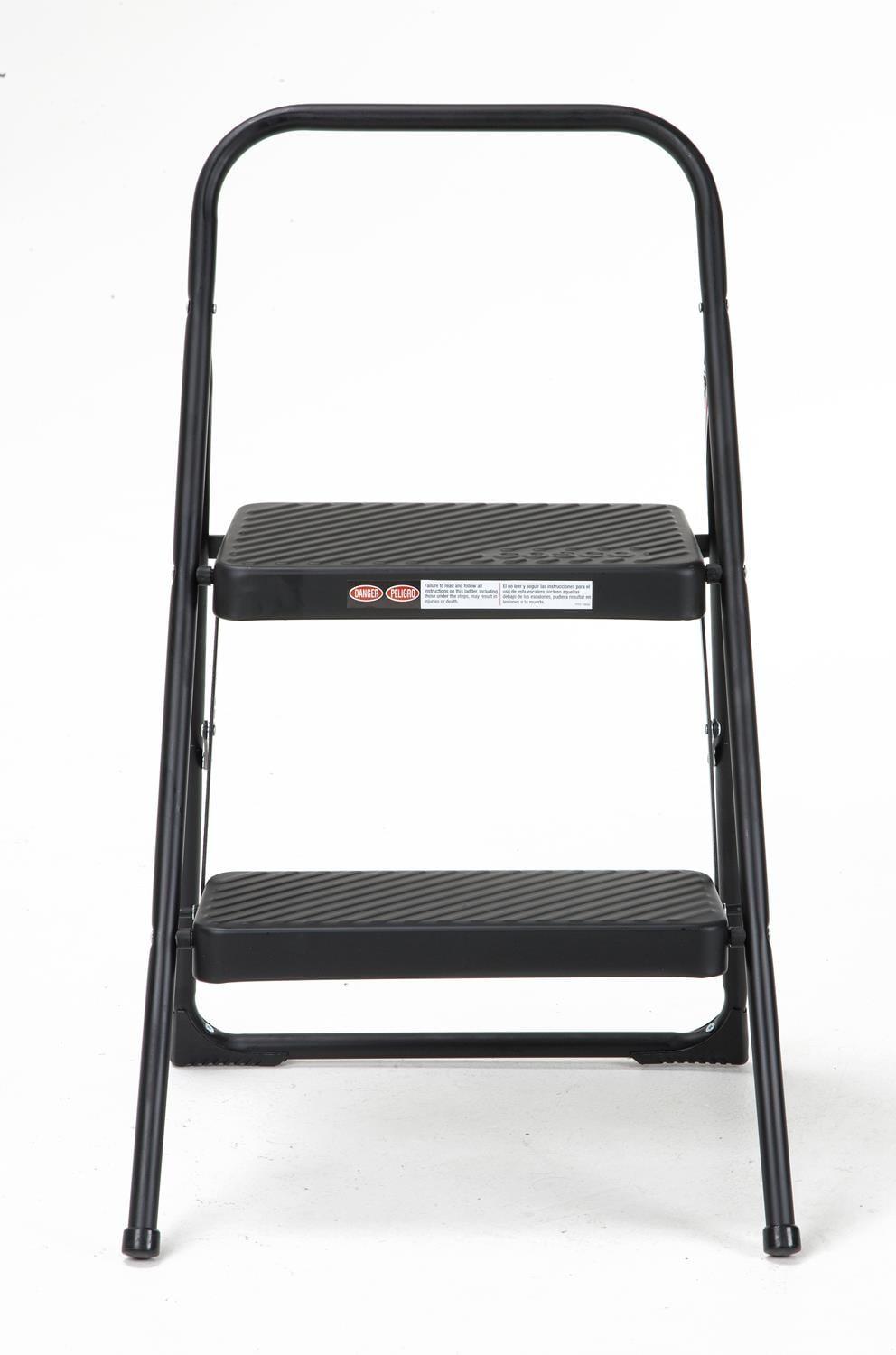 COSCO Indoor 2-Step Folding Steel Step Stool, 17-Inch Tall Top Step, Black