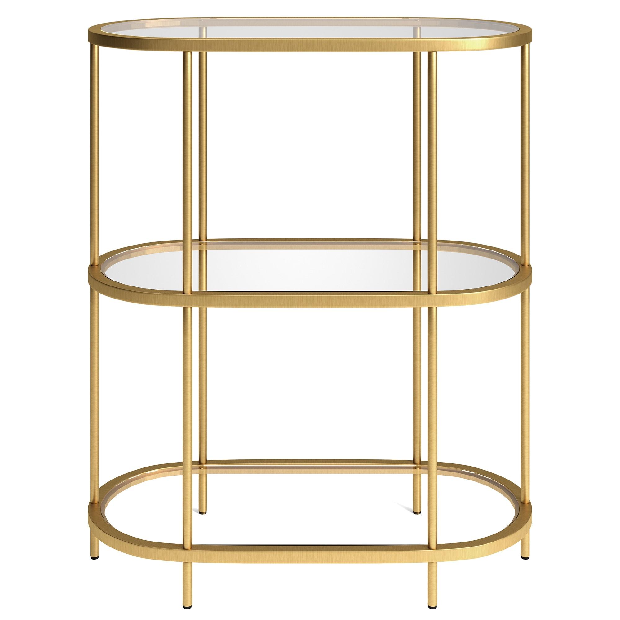Evelyn&Zoe Leif 30'' Wide Oval Bookcase, Brass