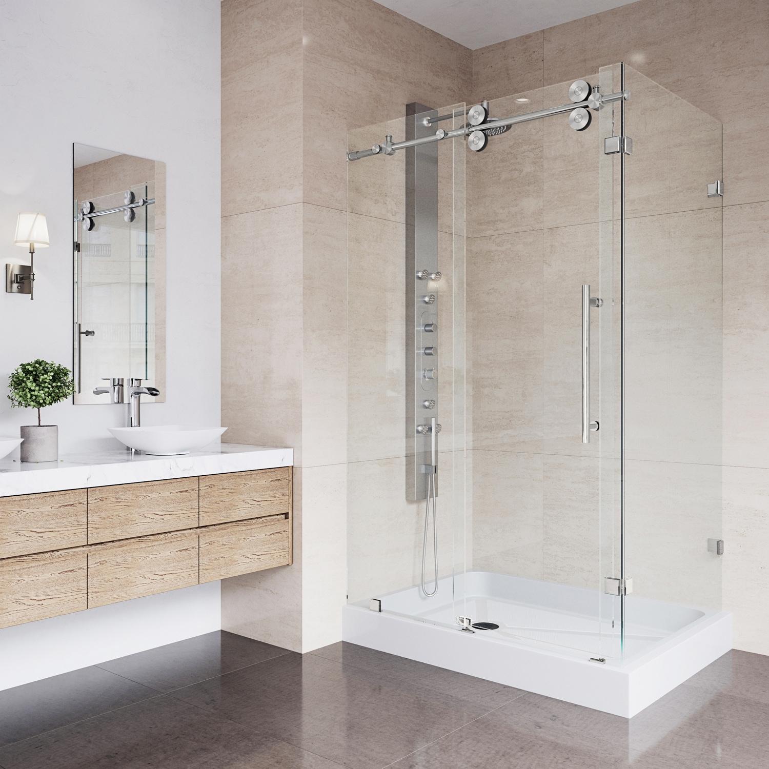 VIGO Winslow 48" W x 36" D x 80" H Sliding Frameless Shower Enclosure with 3/8  Clear Glass&Base VG6051STCL48WL