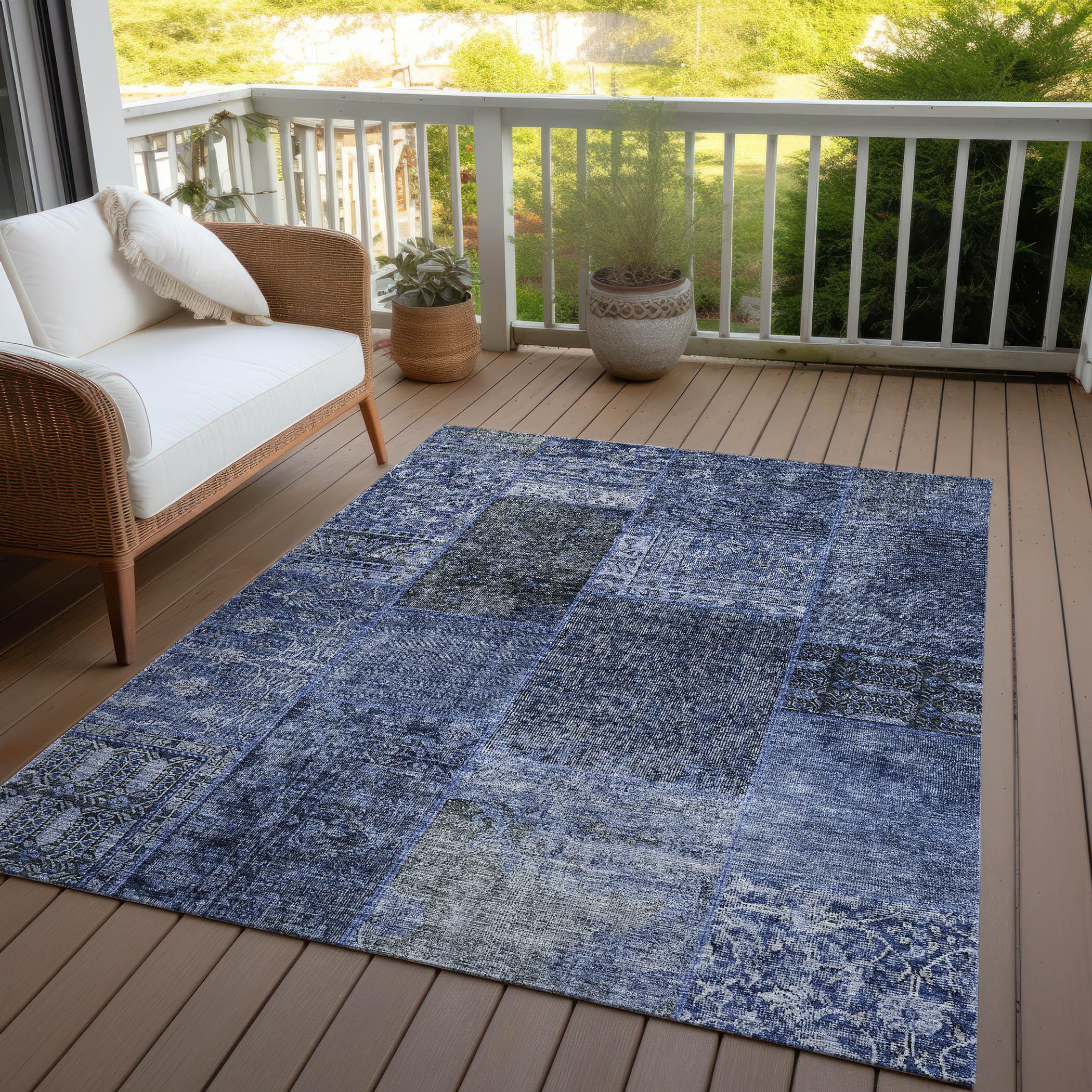 Addison Rugs Chantille Indoor/Outdoor Transitional Patchwork Navy Washable Rectangle Rug, 2'6" x 3'10"