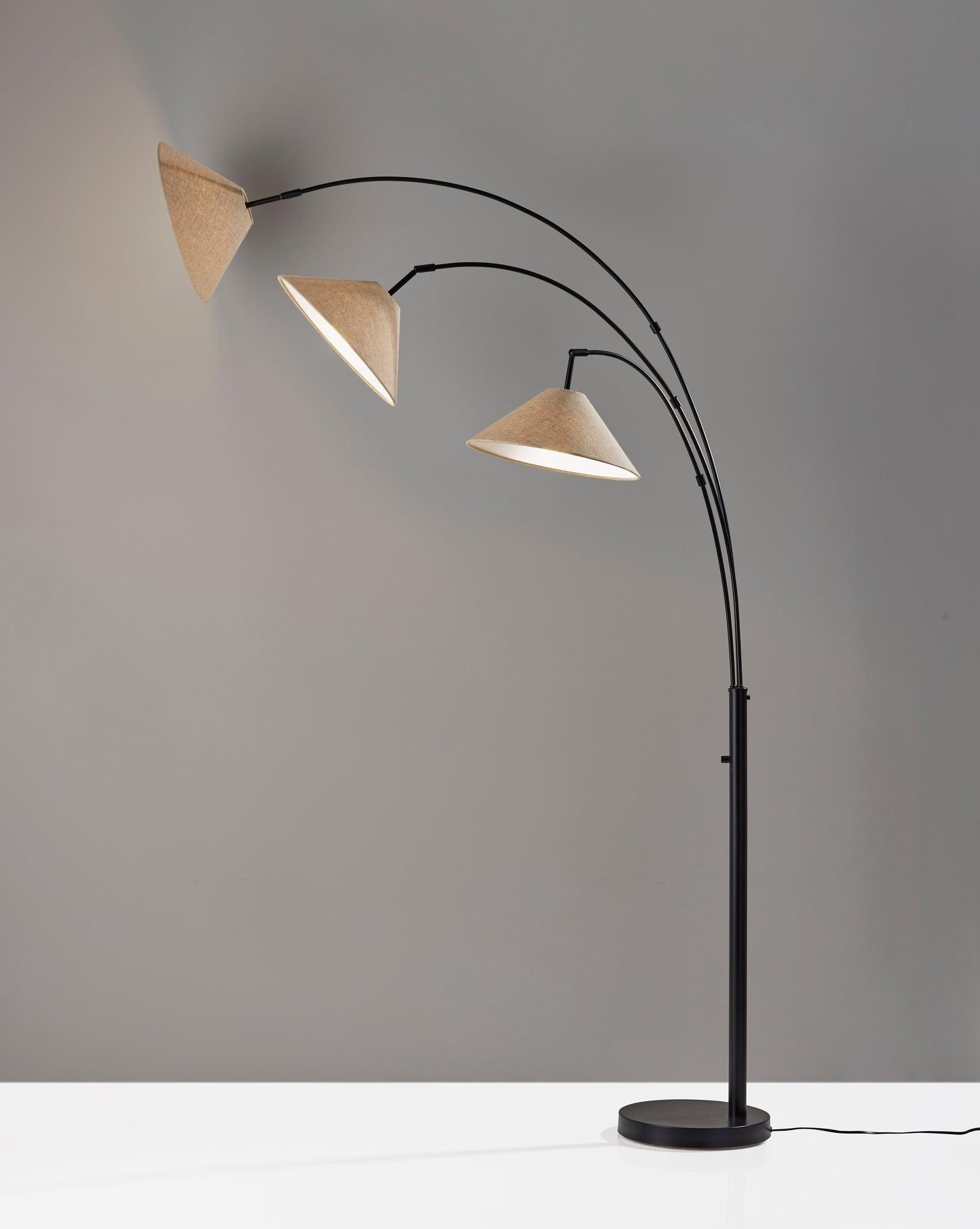 Braxton 3 Arm Arc Lamp Dark Bronze - Adesso: Adjustable Cone Shades, ETL Listed, 86" Tall