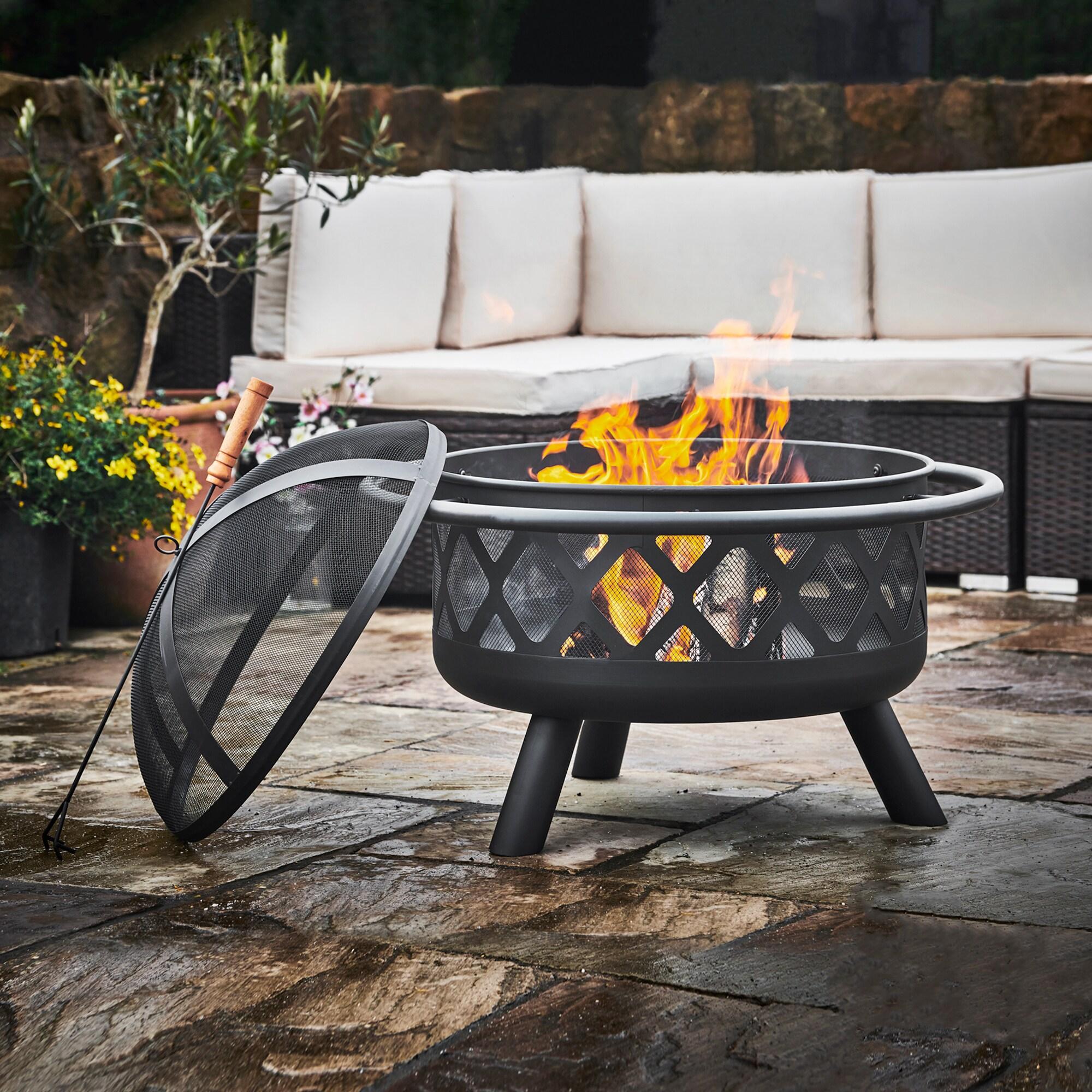 Heisey 30" Outdoor Round Wood Burning Fire Pit with Steel Base