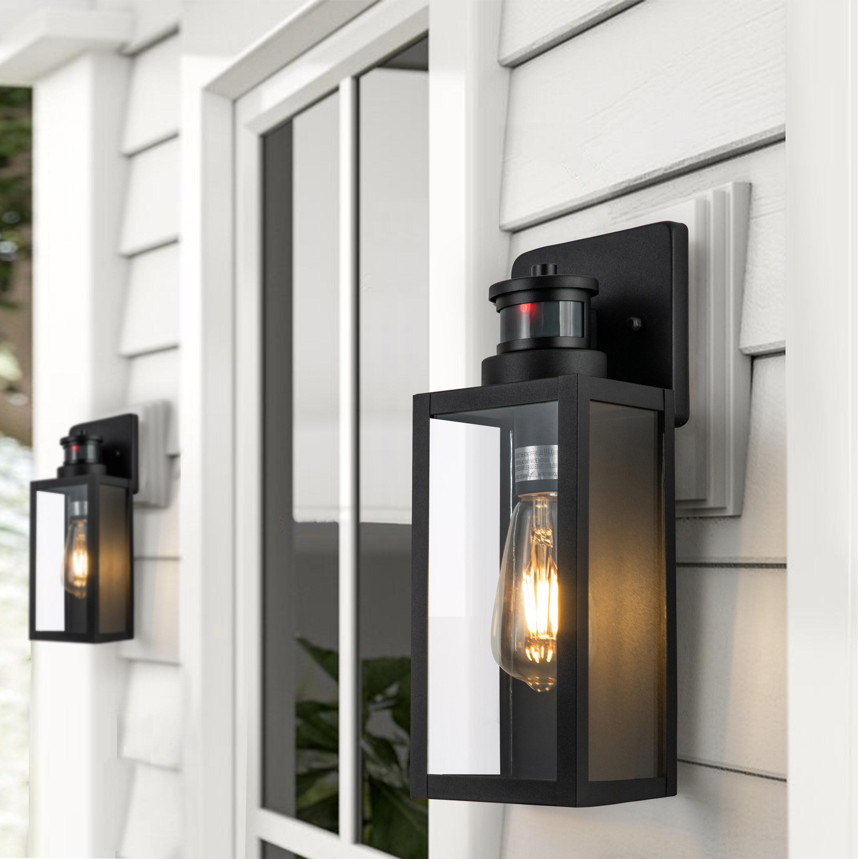C Cattleya 2-Pack Matte Black Motion Sensor and Dusk to Dawn Outdoor Wall Lantern